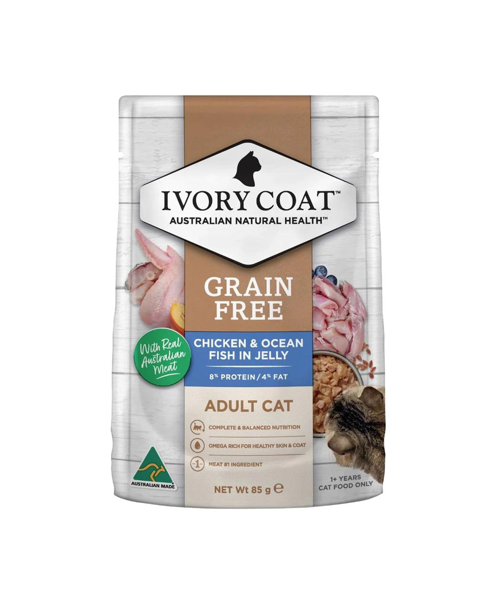 1 Ivory Coat Adult Grain Free Wet Cat Food Chicken & Ocean Fish 85g x 12, 1 of 10