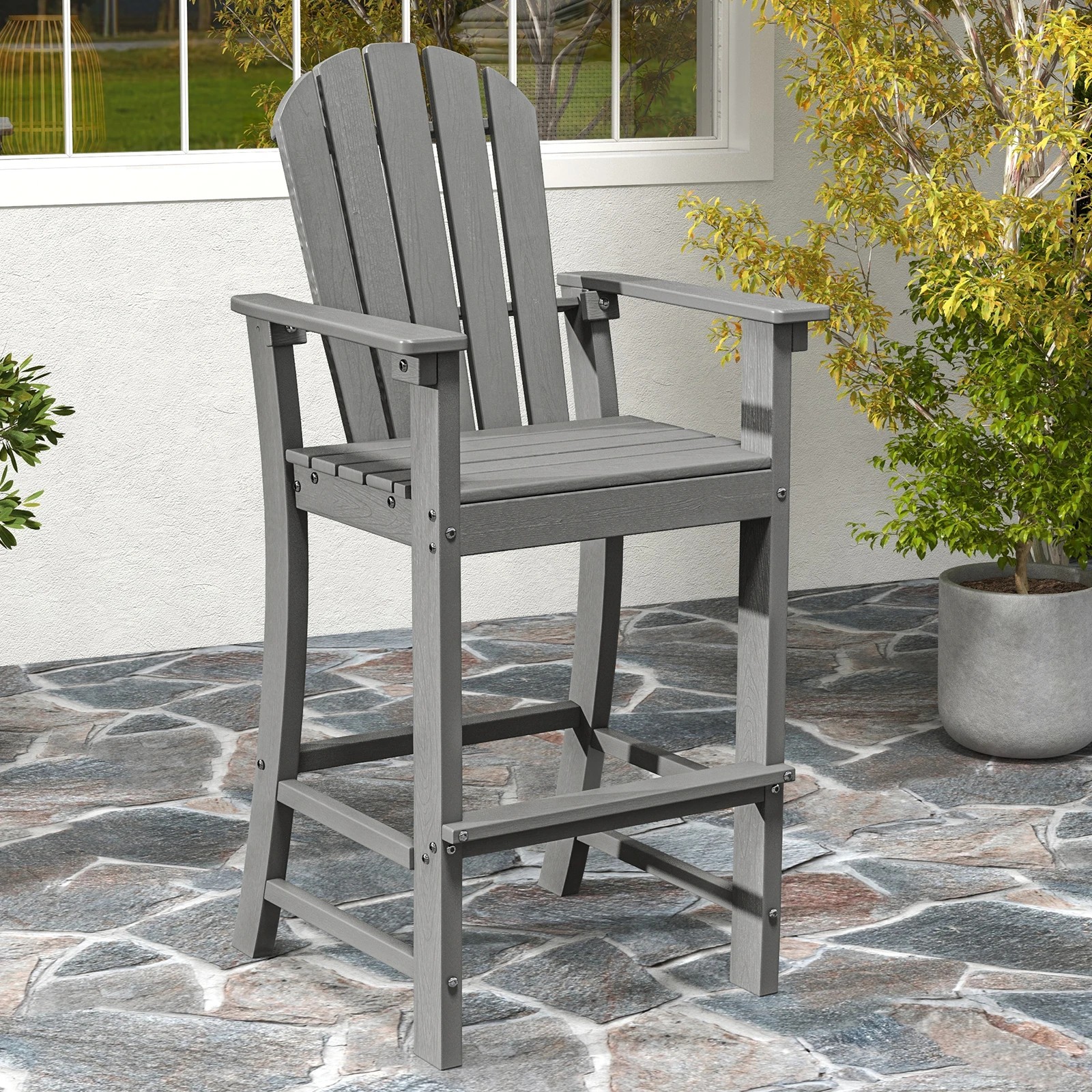 3 Costway 1.33M Tall HDPE Bar Stool Outdoor Adirondack Chair w/Footrest, 3 of 3