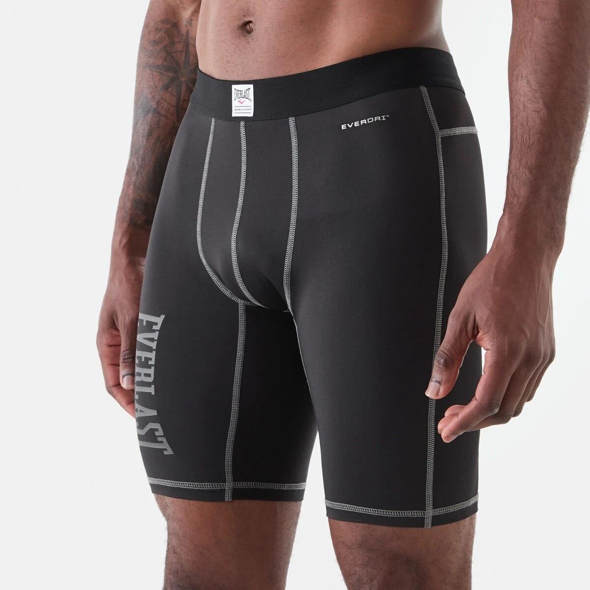2 Everlast Mens Long Leg Performance Trunks Blk Silver, 2 of 6