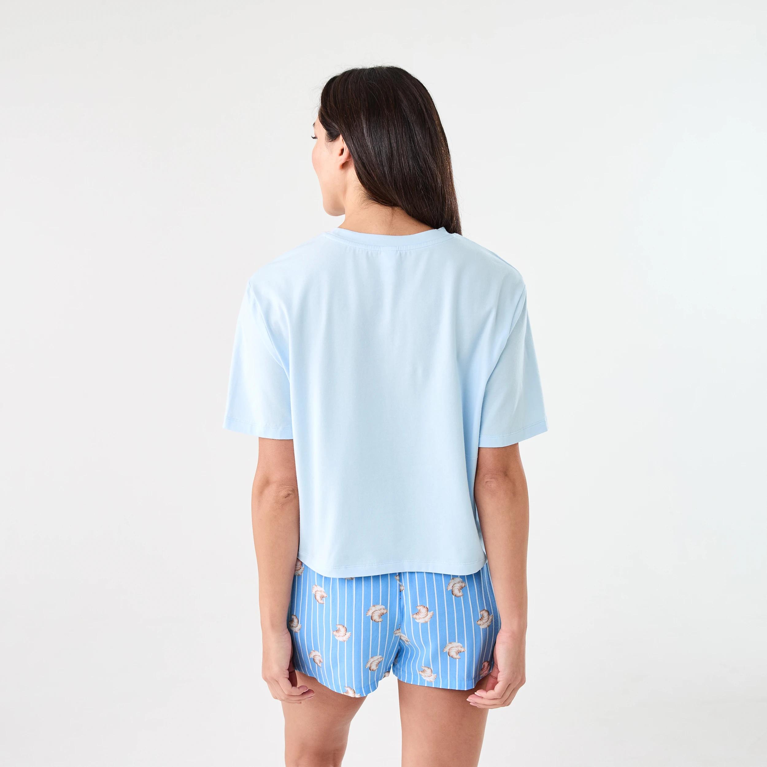 3 Print Knit T-shirt and Woven Shorts Pyjama Set CROISSANT HALOGEN BLUE, 3 of 7