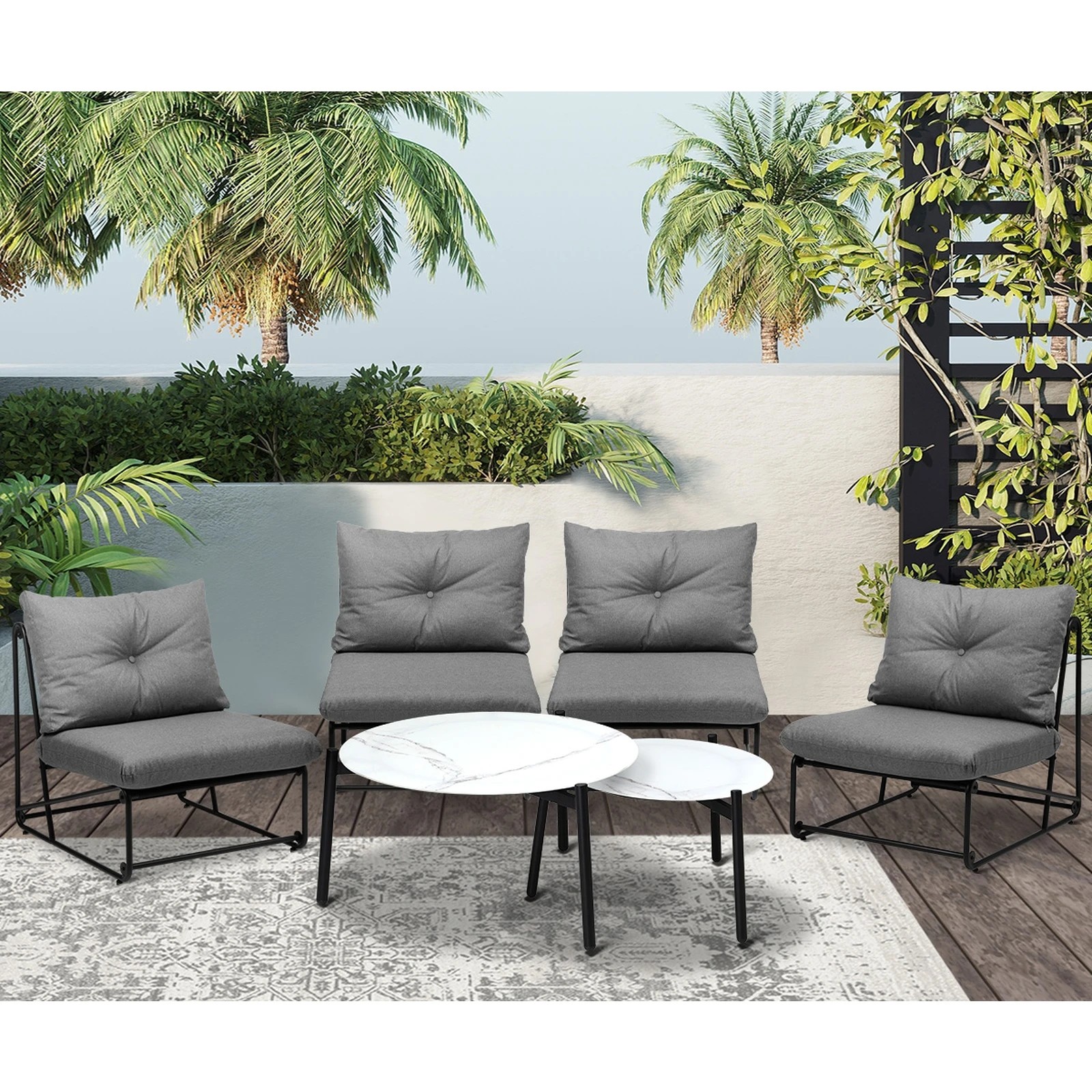 4 Livsip Outdoor Sofa Set 6 PCS Lounge Setting Table Chairs - Grey, 4 of 9