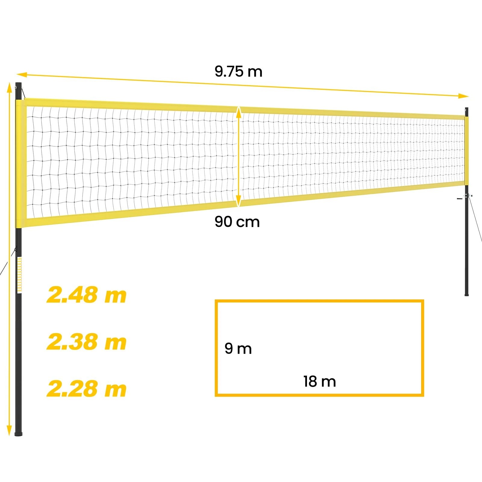 3 Costway Adjustable Portable Volleyball Net Set w/Ball Boundary Line & Anti-Sag Design Badminton Tennis - Yellow, 3 of 3