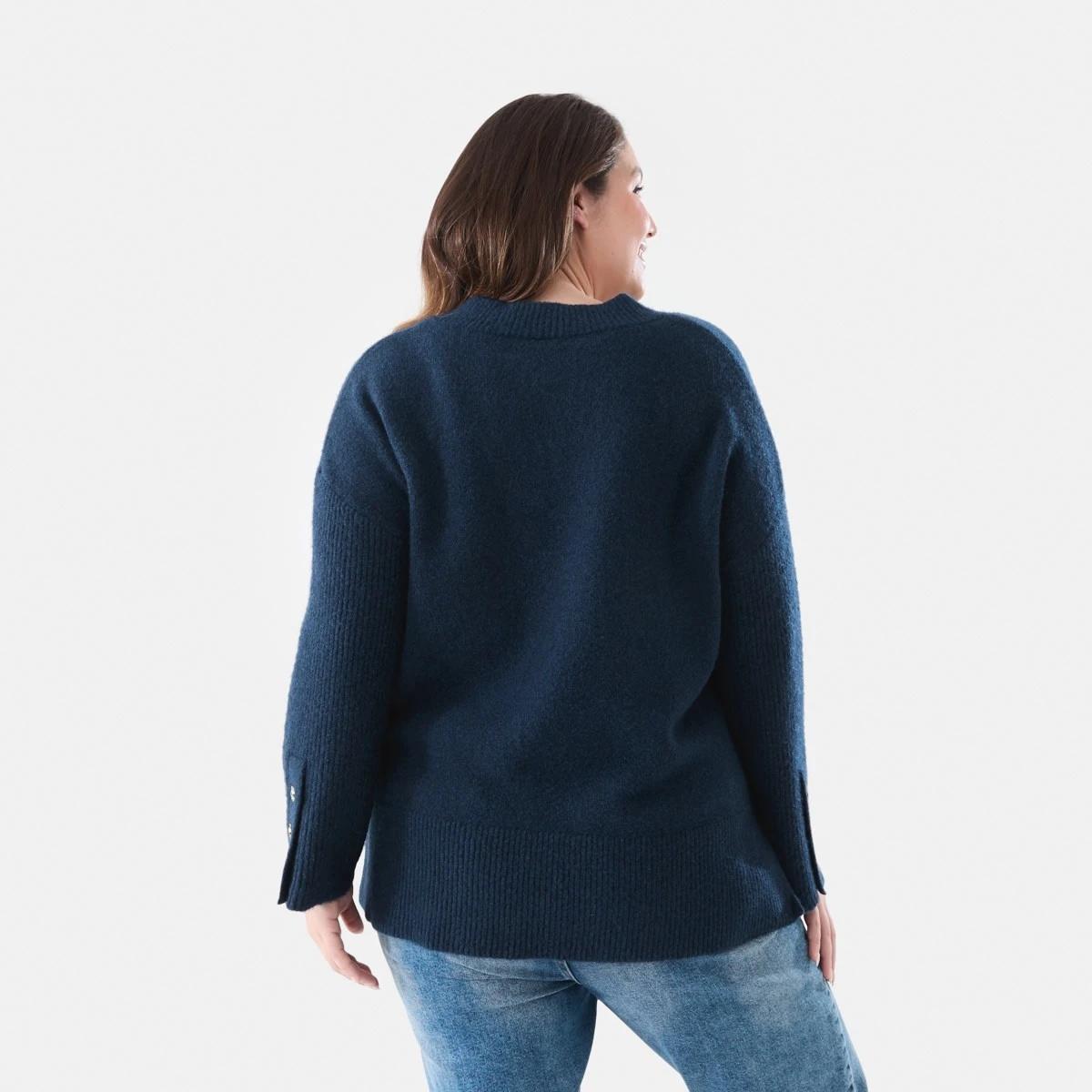 3 Curve Button Detail V-Neck Jumper Navy Blaze, 3 of 6