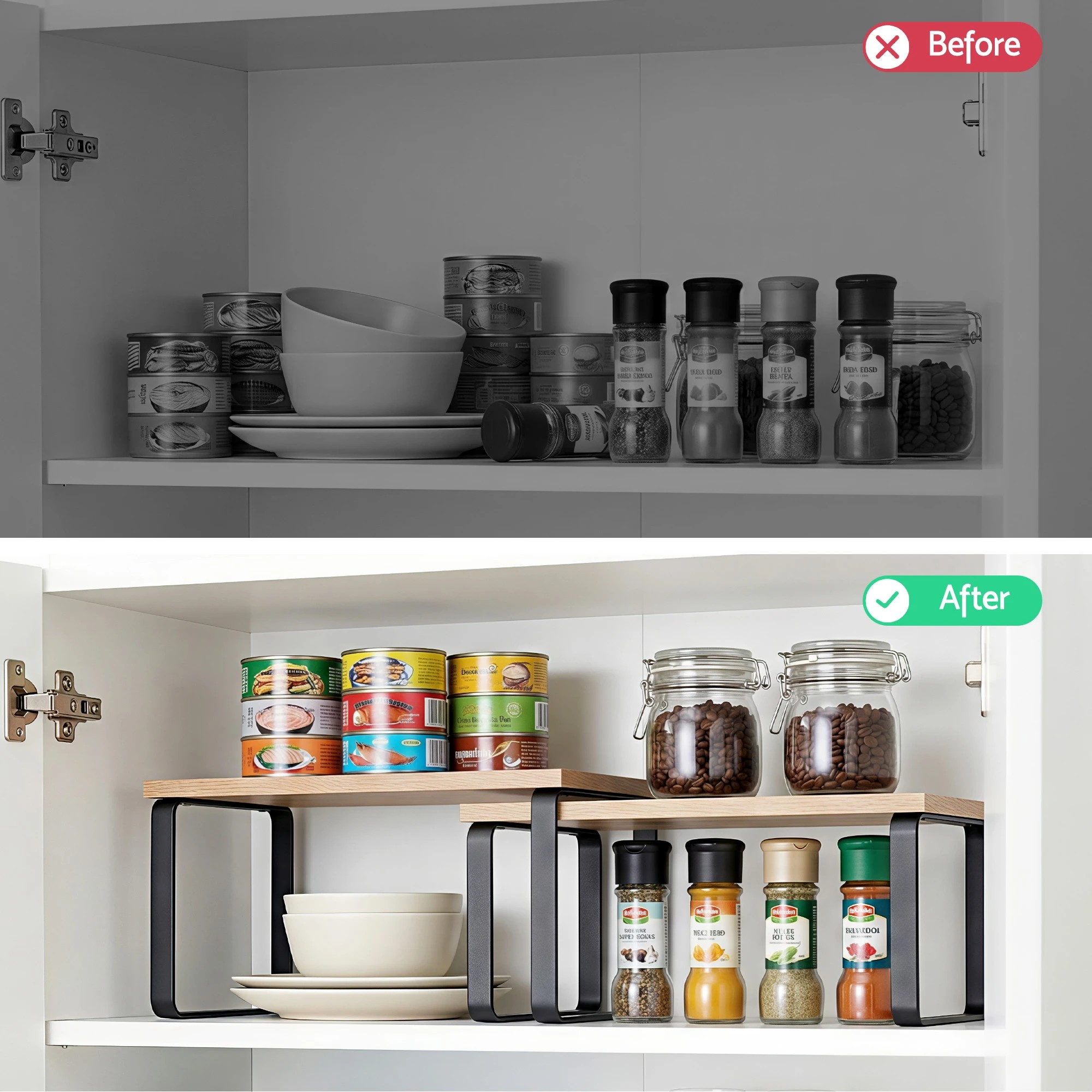 6 Cefito Kitchen Storage Shelves Rack Cupboard Cabinet Organiser Set of 2 - Natural, 6 of 9