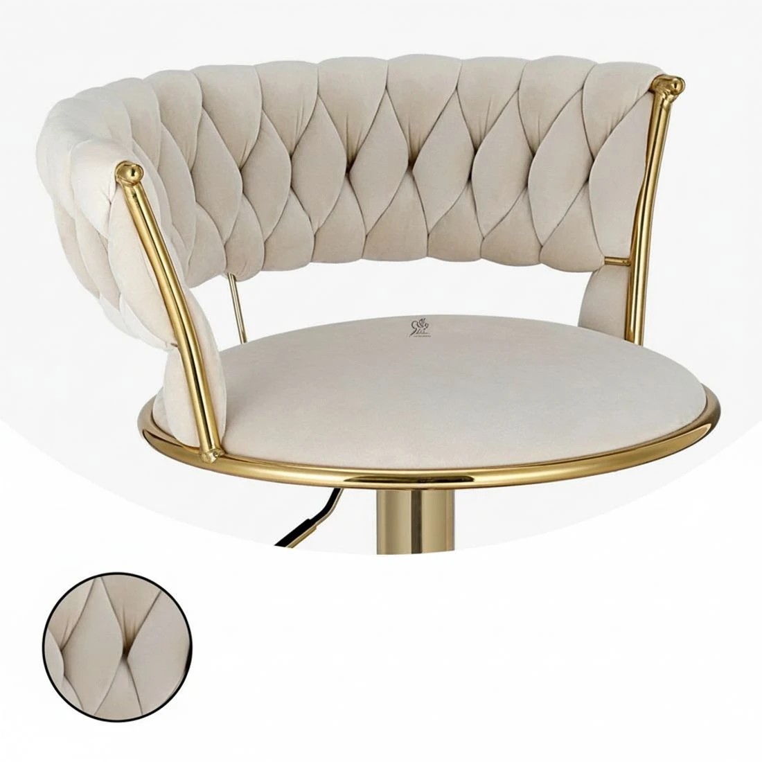 5 Artiss 4x Bar Stools Gas Lift Velvet Woven Backrest Ivory - Beige, 5 of 7