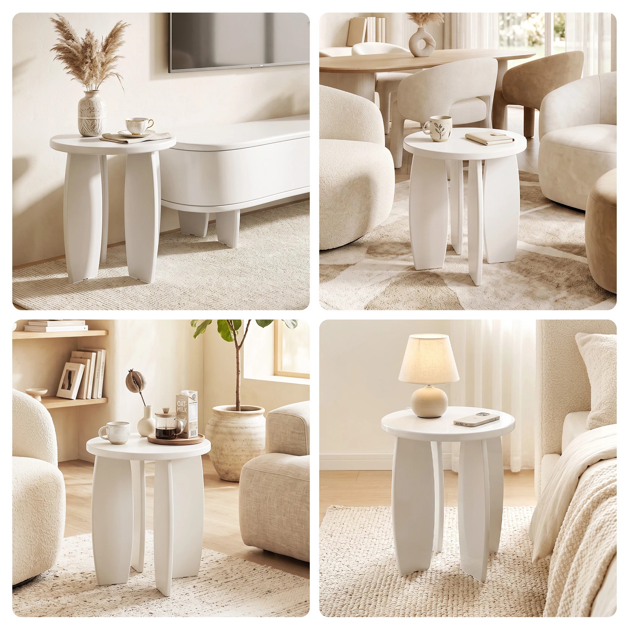 9 Artiss Round End Table High-Gloss Small Coffee Table Side Bedside Nightstand 40x45cm Cream white - White, 9 of 9