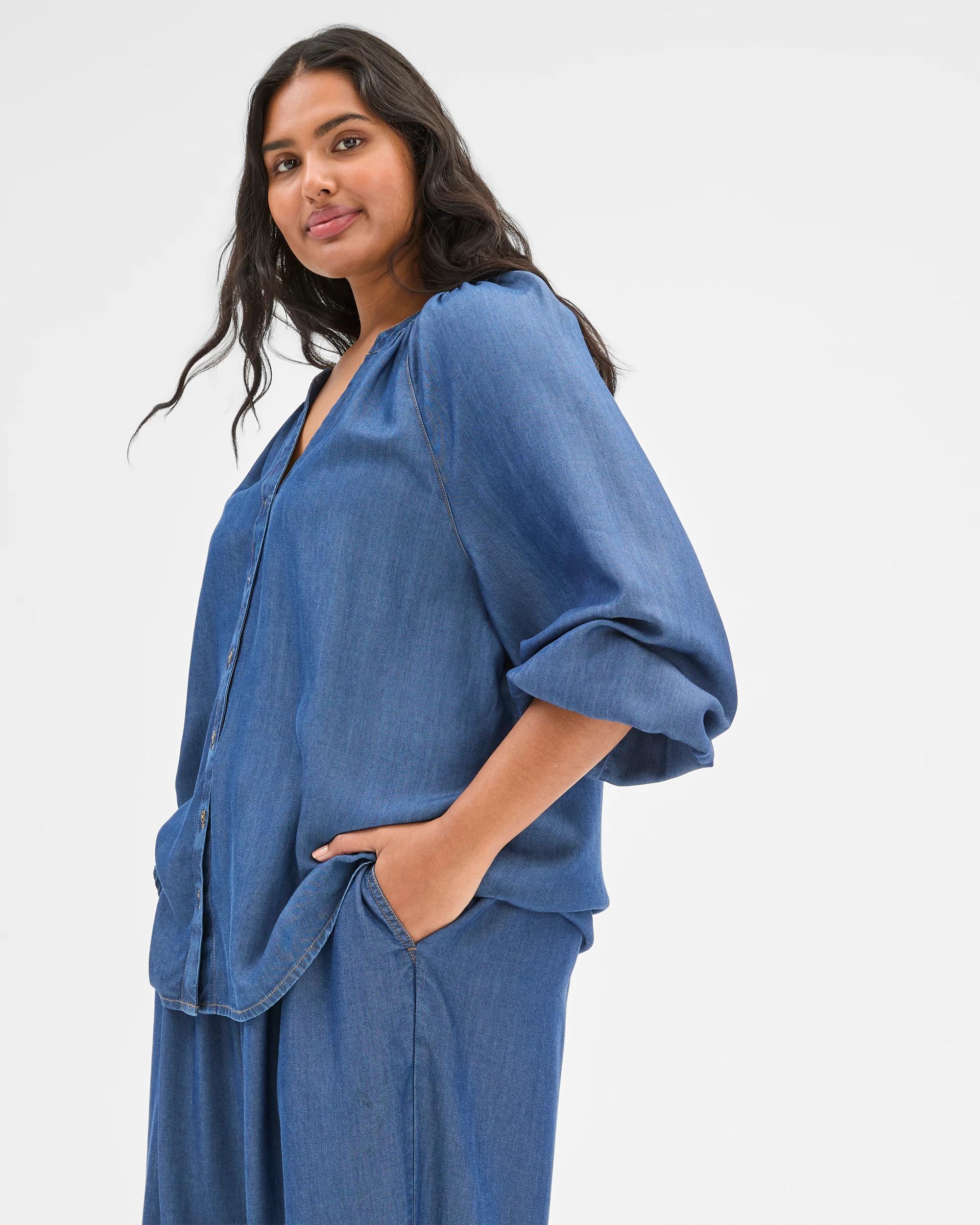 3 Target Plus Size Long Sleeve Shirt MID WASH BLUE, 3 of 5