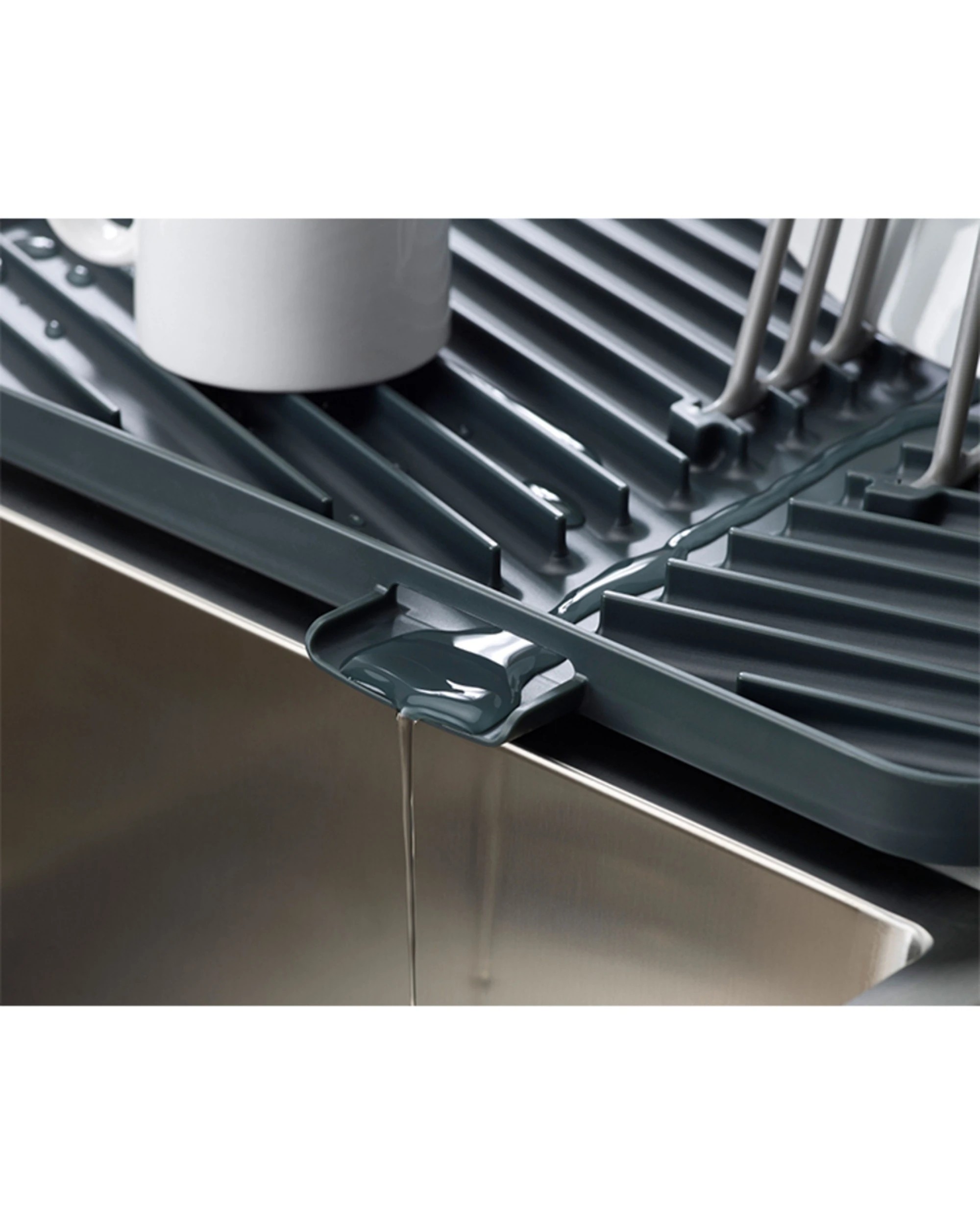 6 Joseph Joseph Flip Up Adjustable Draining Board With Pop-Up Plate Rack - Charcoal, 6 of 7