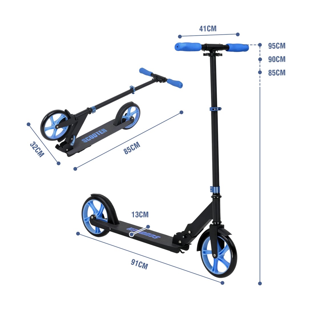 2 Advwin Folding Kids Kick Scooter w/ Big Wheel & Adjustable Height Blue, 2 of 9