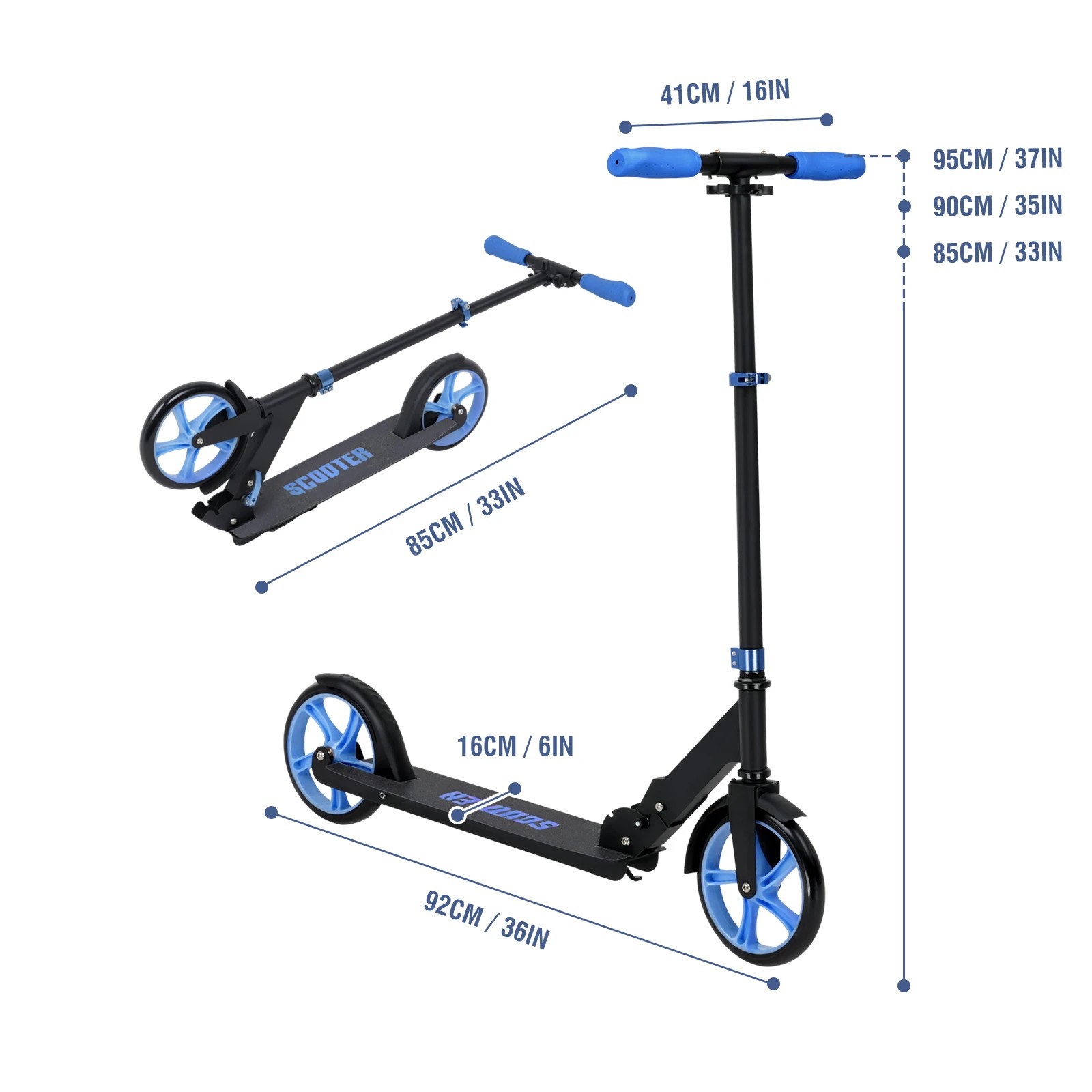 2 Advwin Folding Kids Kick Scooter w/ Big Wheel & Adjustable Height Blue, 2 of 8