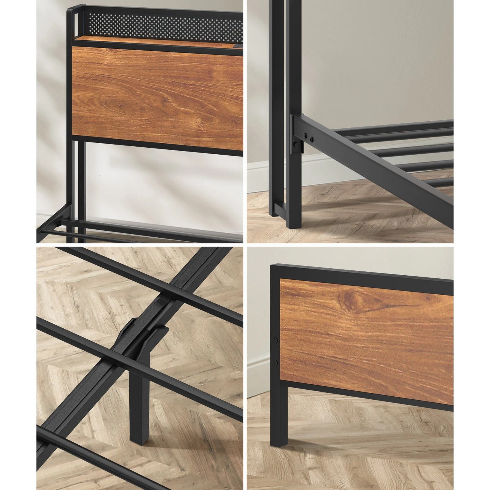 5 Oikiture Metal Bed Frame Queen Size With Led Headboard 4 Storage Drawers Usb
 - Black, 5 of 7