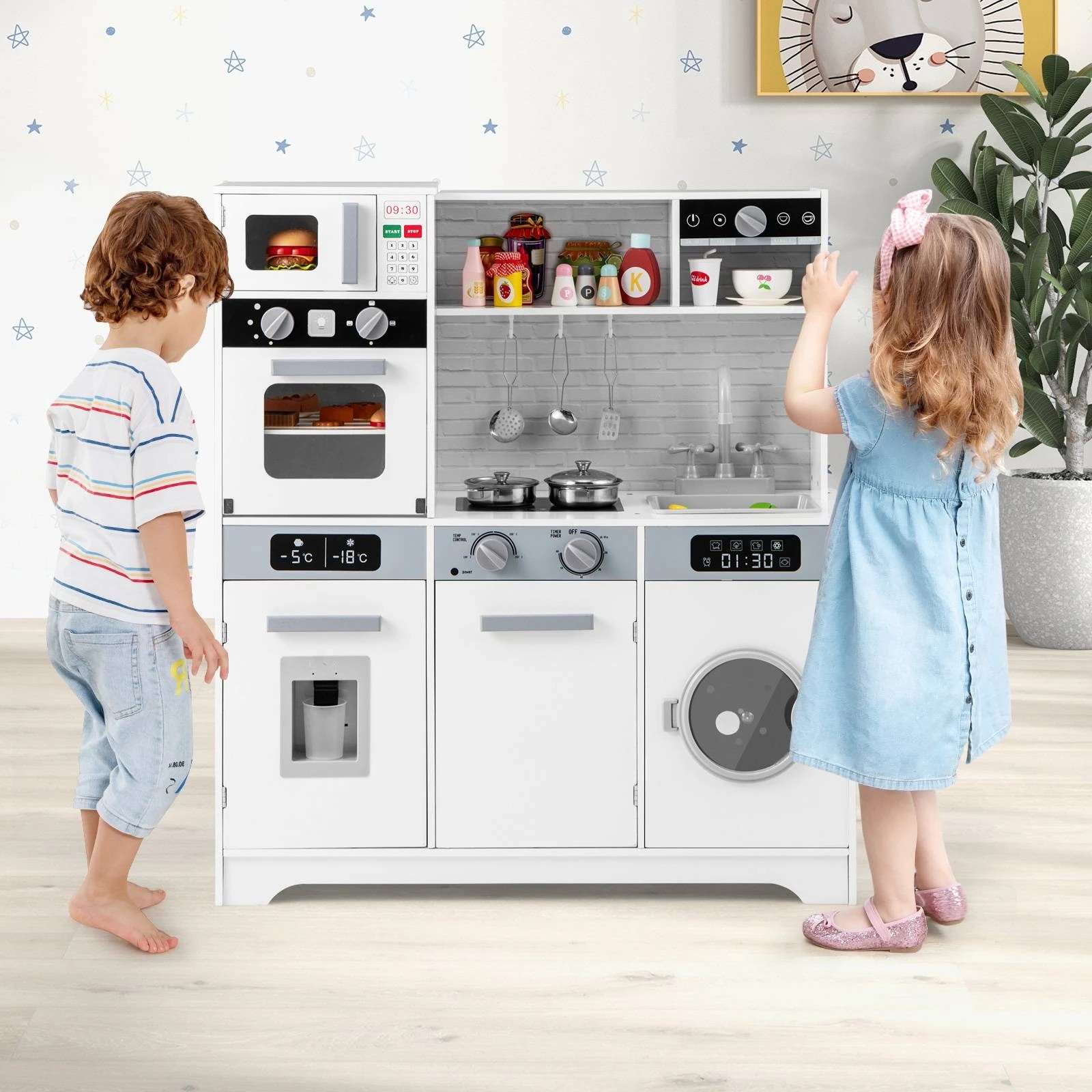 2 Costway Play Kitchen Chef Pretend Cooking Toy Set w/Water Dispenser - White, 2 of 2