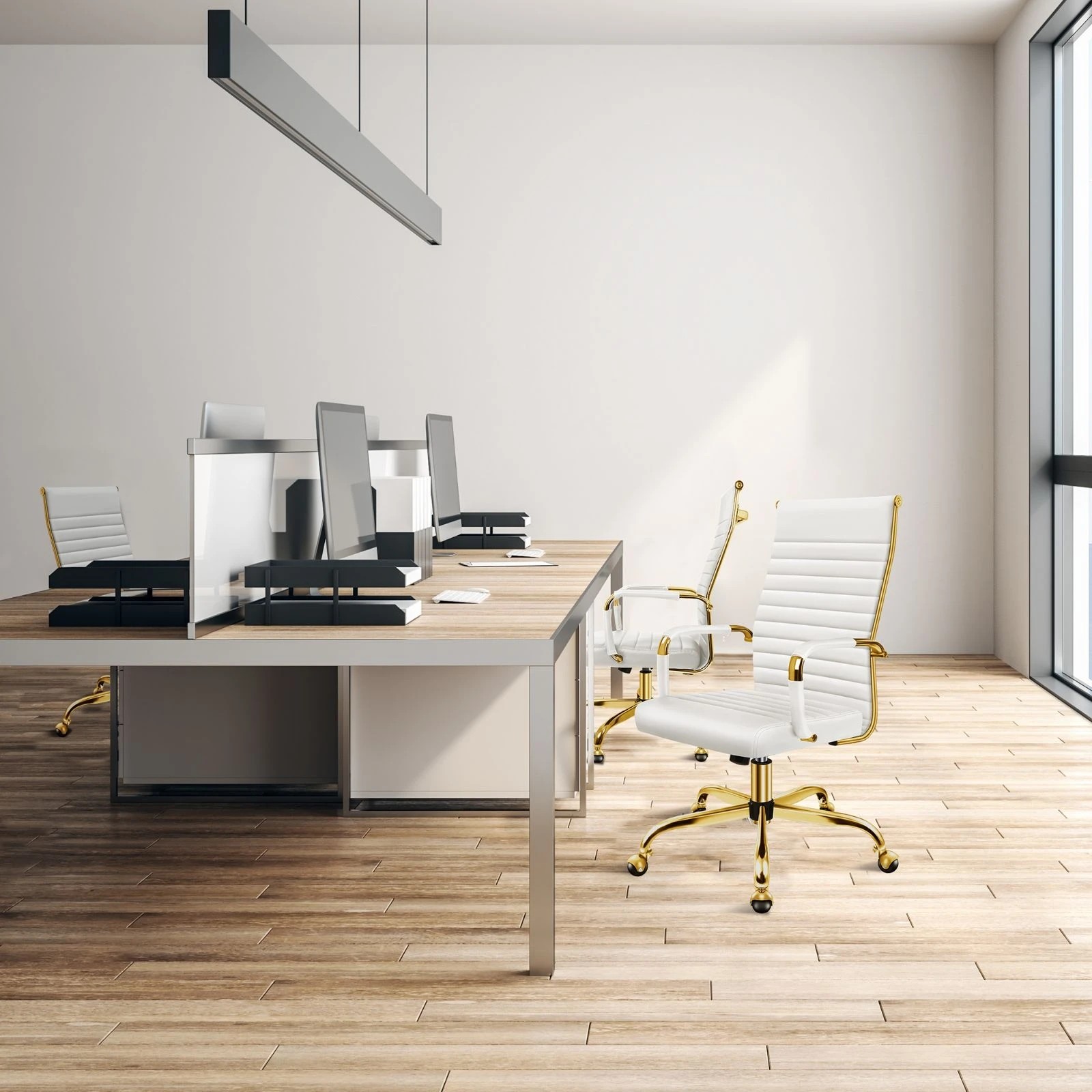 4 Alfordson Office Chair Executive Padded Seat Ergonomic Computer Study Gaming - White, 4 of 10