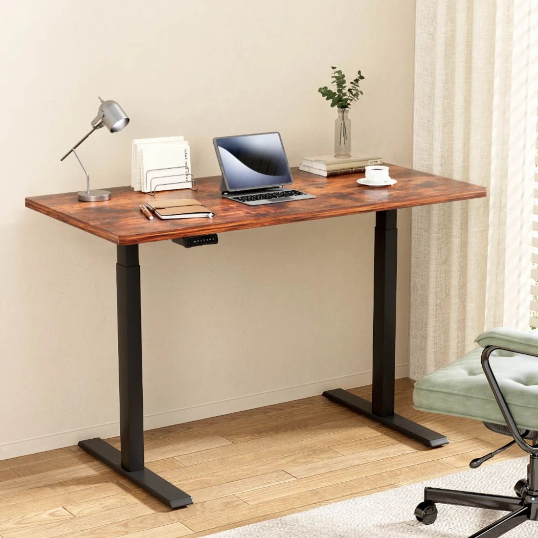 3 Artiss Standing Desk Motorised Dual Motor Rustic Brwon 140CM - Brown, 3 of 5