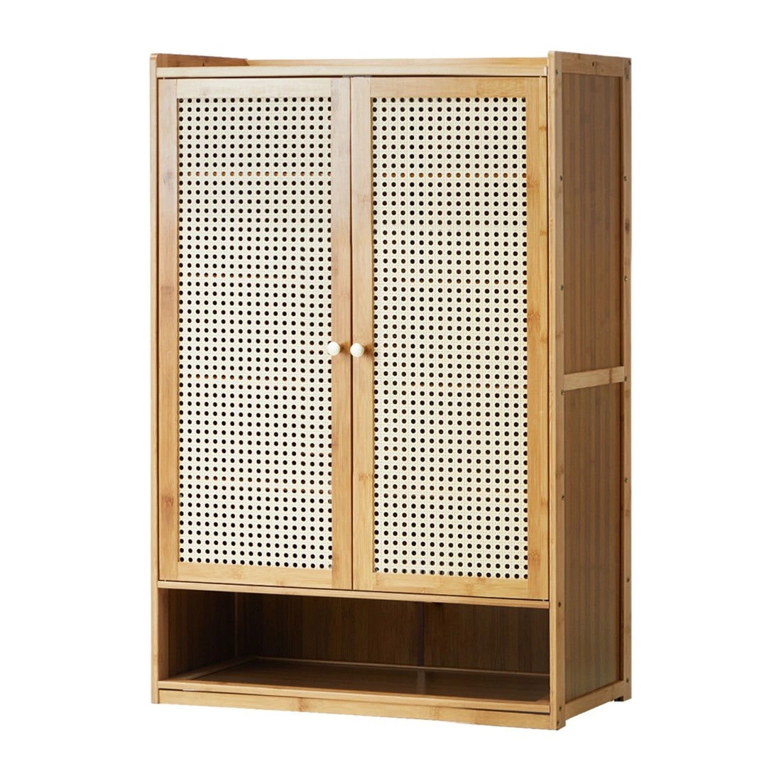 1 Oikiture Shoe Storage Cabinet Shoes Rack Organiser Shelf 2 Doors Rattan
 - Natural, 1 of 9