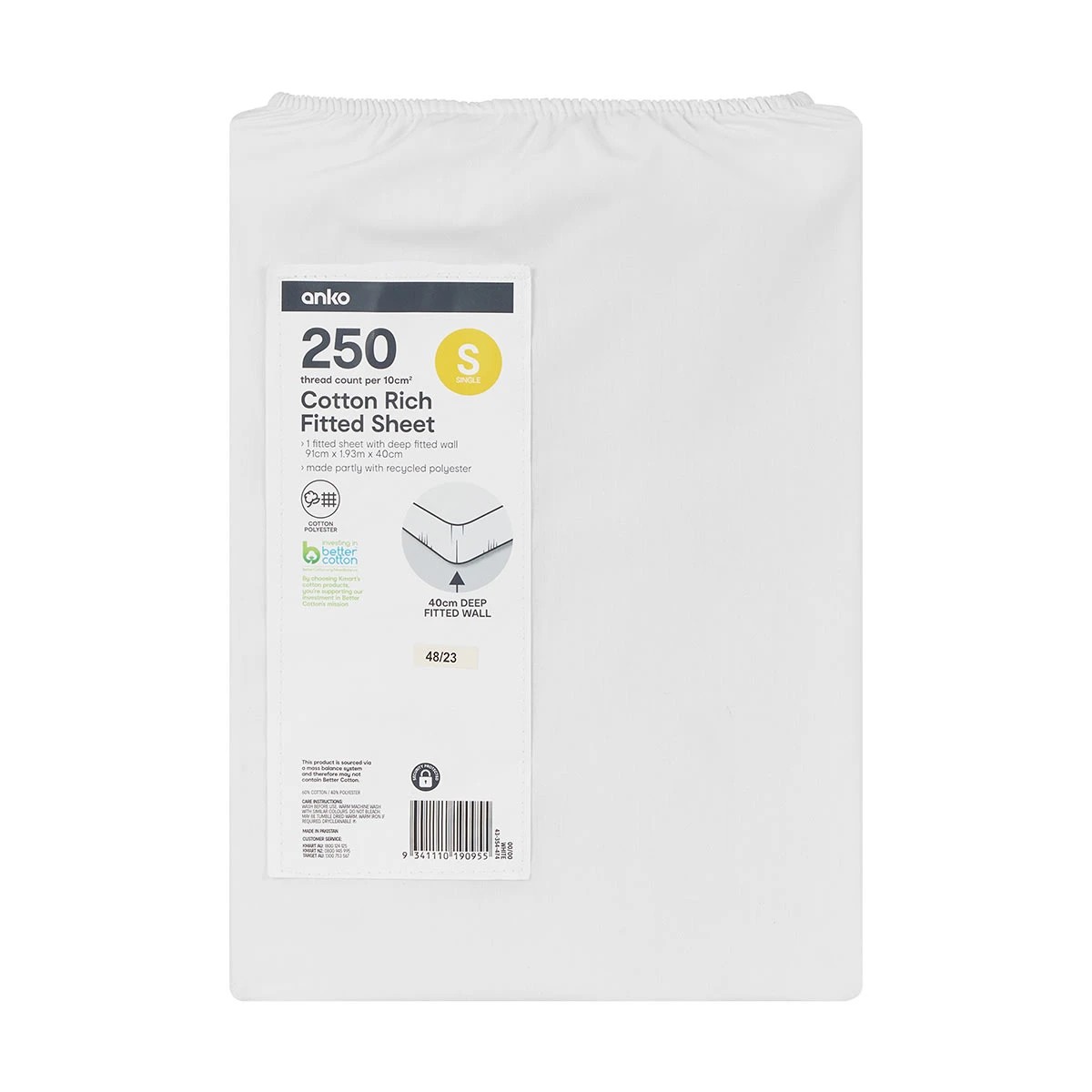 4 250 Thread Count Cotton Rich Fitted Sheet - Single Bed, White, 4 of 4