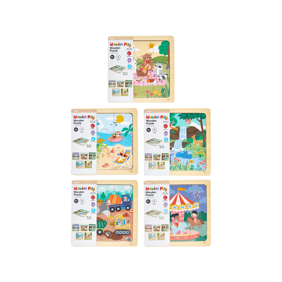 1 9 Piece Wooden Puzzle - Assorted, 1 of 5