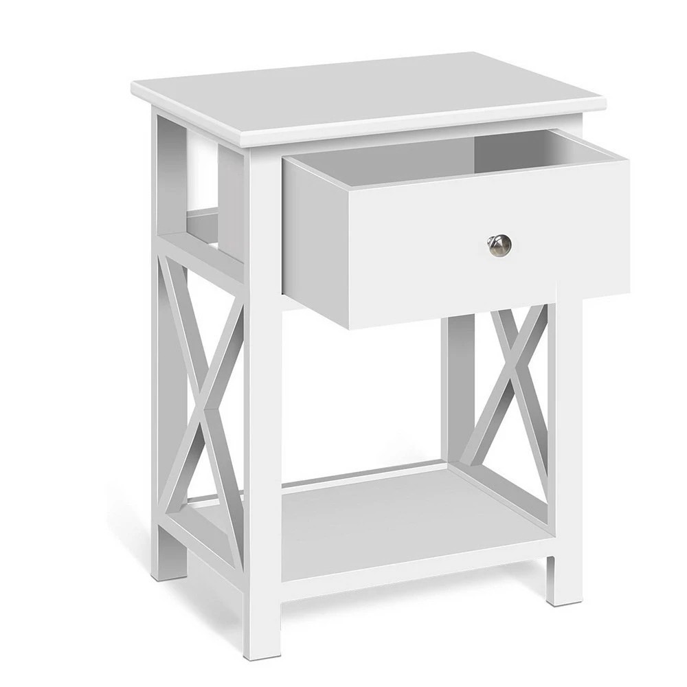 1 Artiss Bedside Table 1 Drawer with Shelf EMMA - White, 1 of 9