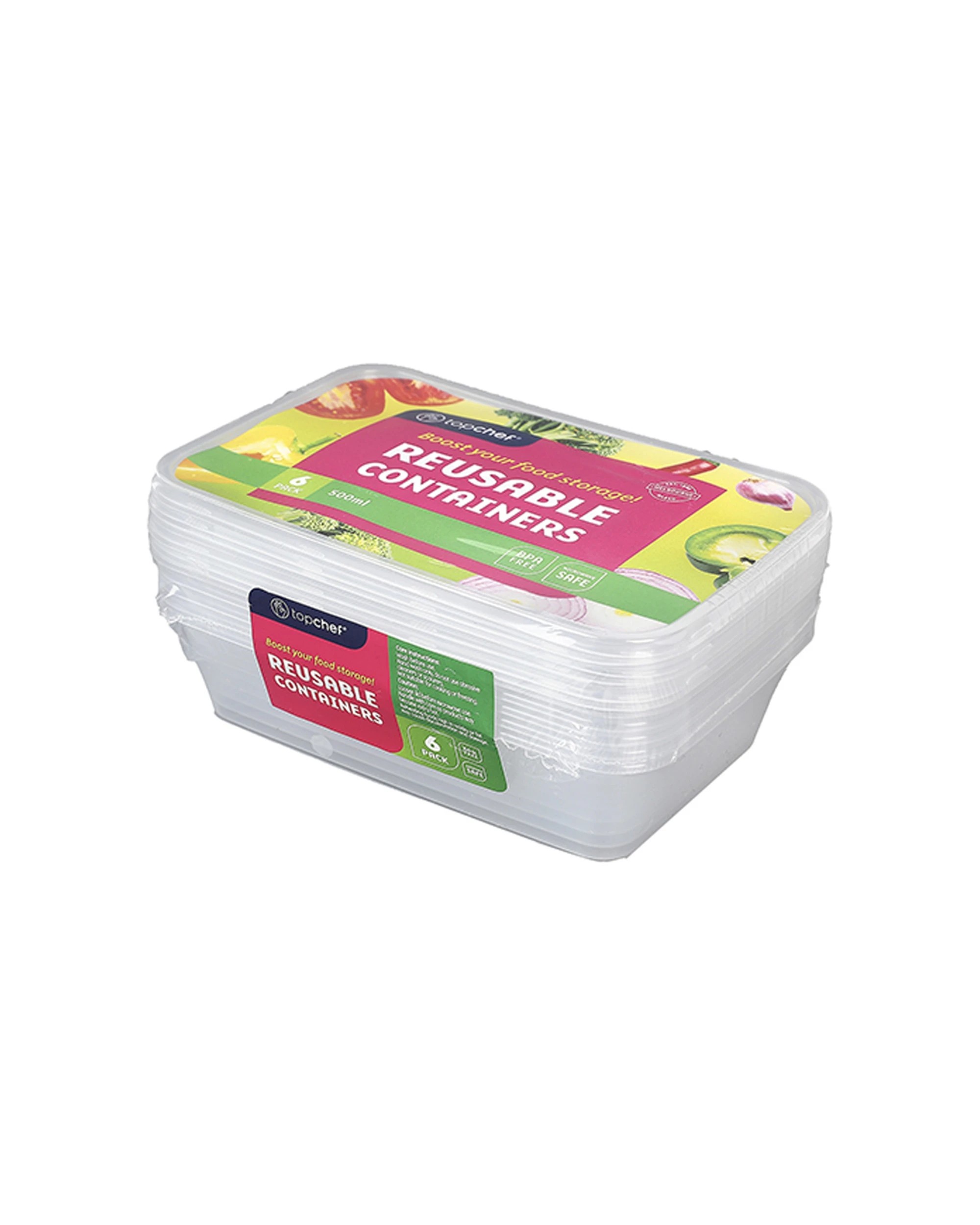 2 6pc Topchef 500ml Rectangle Bpa Free Reusable Food Storage Container W/lid Clear
 - Clear, 2 of 3