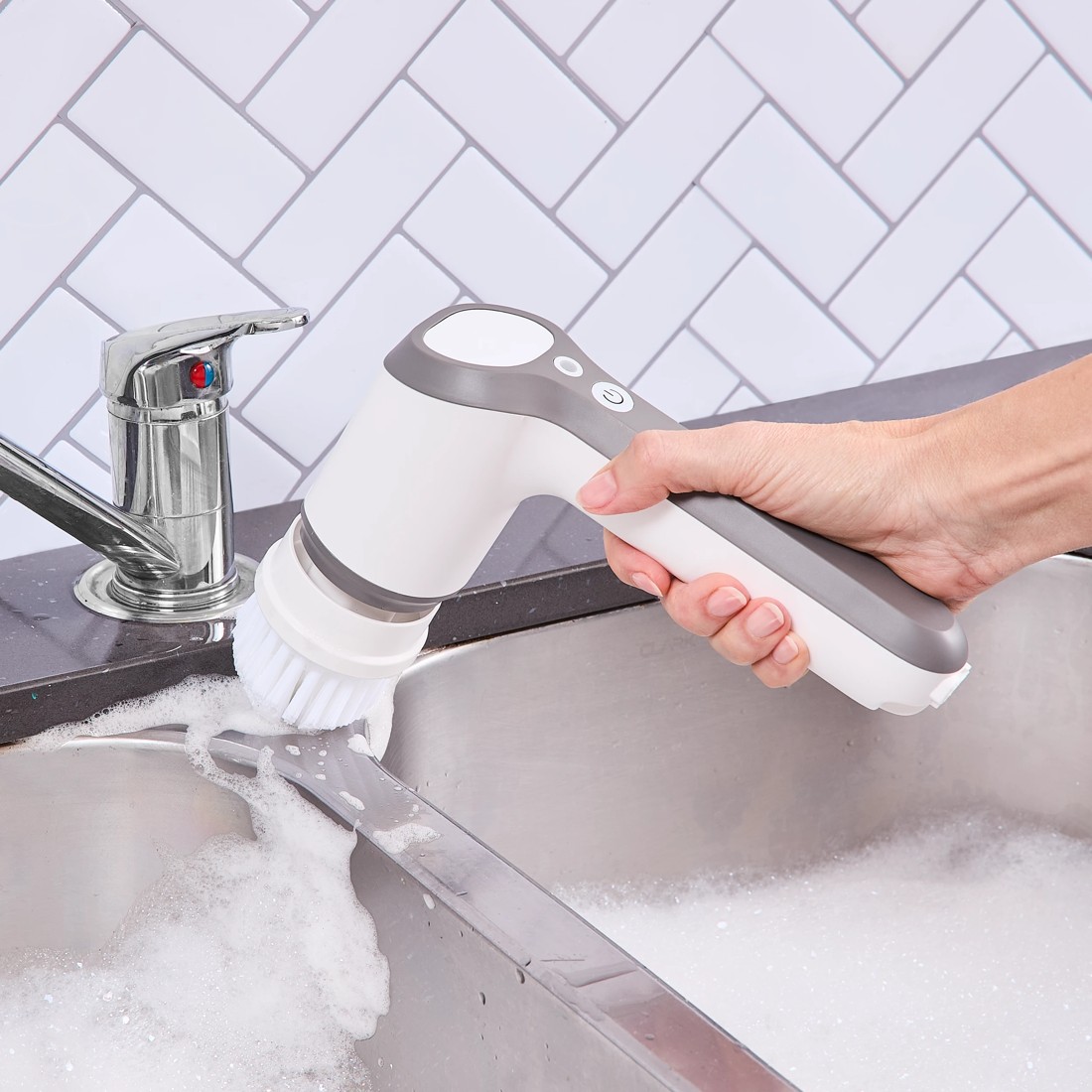 2 Rechargeable Handheld Scrubber - Grey and White, 2 of 10