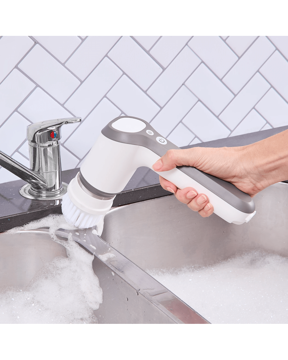 2 Rechargeable Handheld Scrubber - Grey and White, 2 of 10