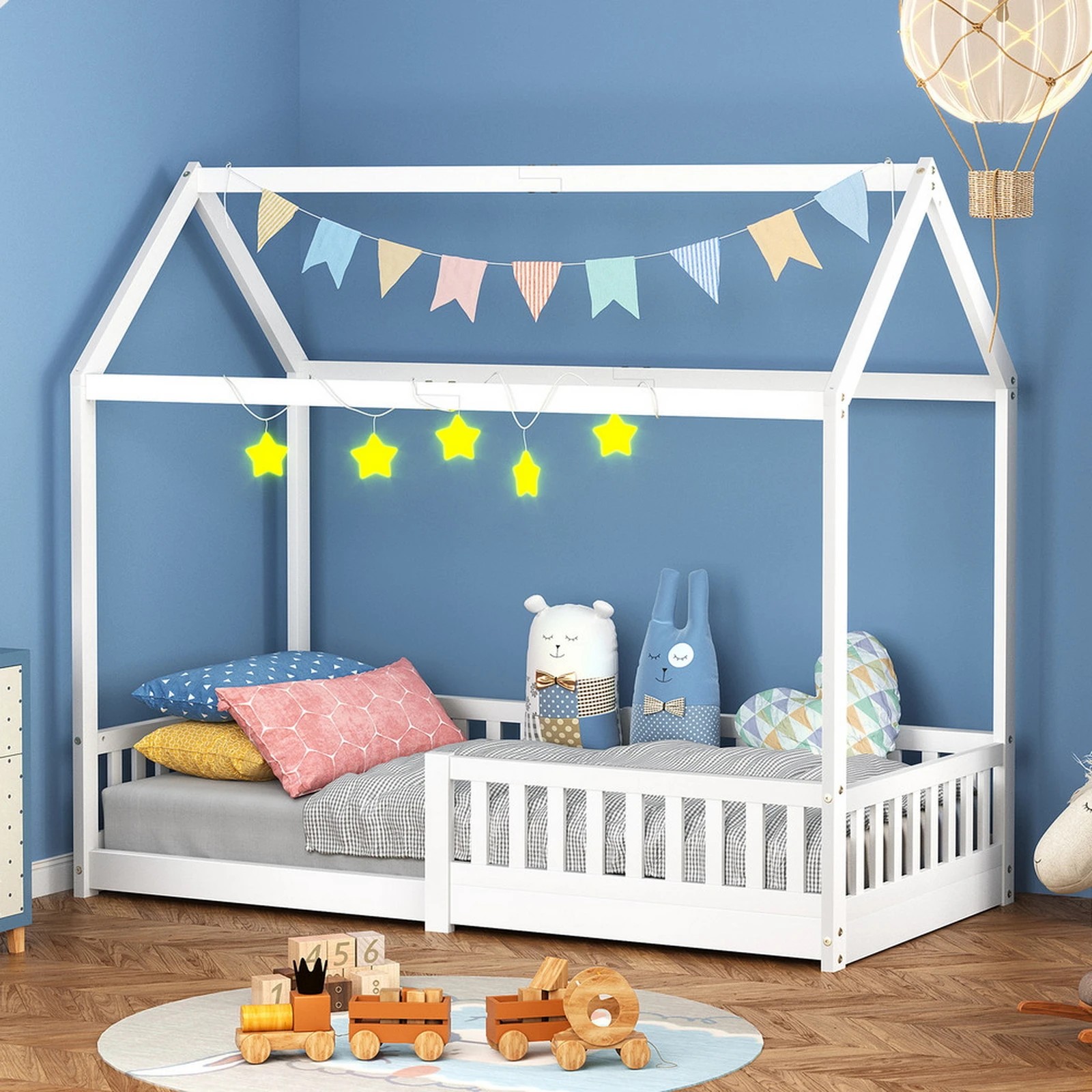 10 Alfordson Kids Bed Frame Wooden Timber Single House Frame Platform Base - White, 10 of 10