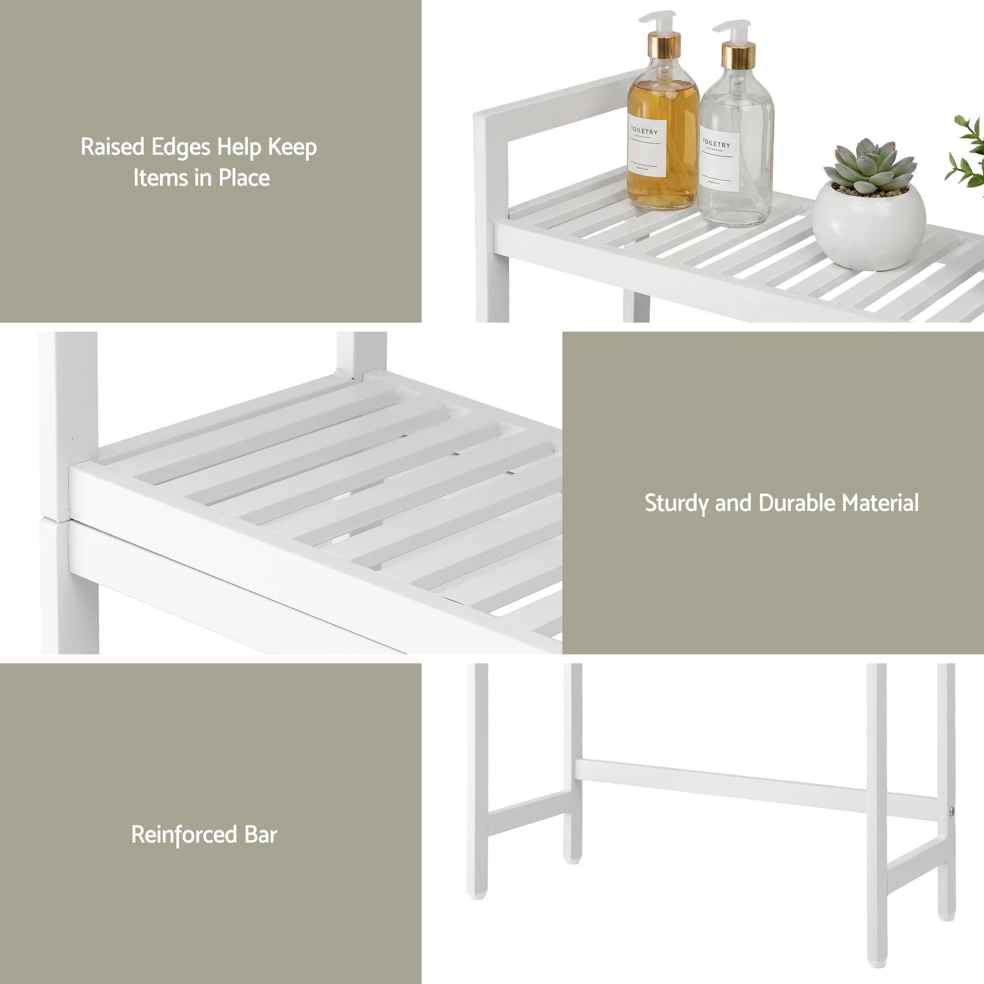 6 Artiss Over Toilet Storage Bathroom Rack Space Saving 3 Tier Organiser - White, 6 of 7