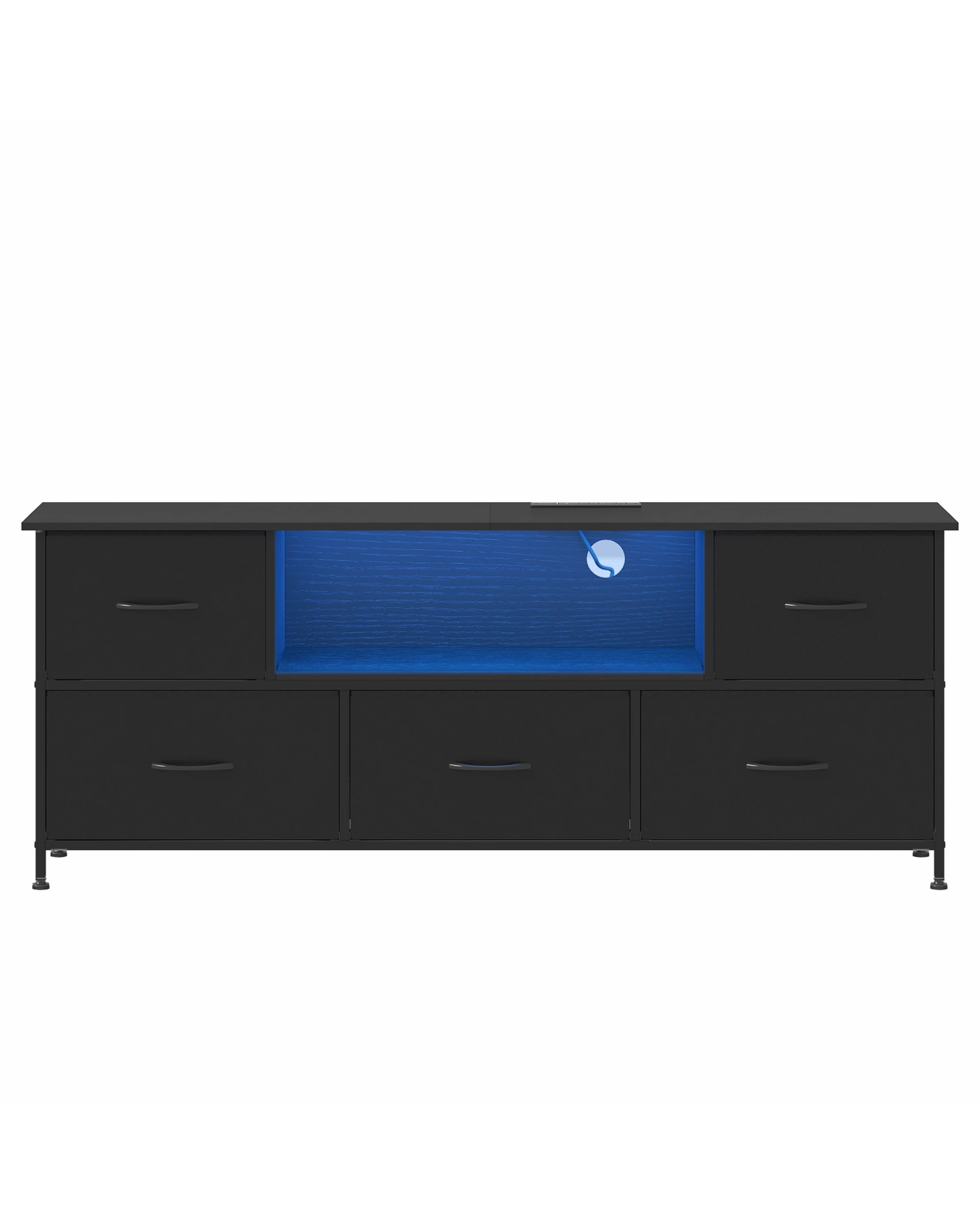 1 Advwin Tv Cabinet 140cm Led Entertainment Unit W/charging Station & Drawer Tv Stand Media Console Table Black, 1 of 10