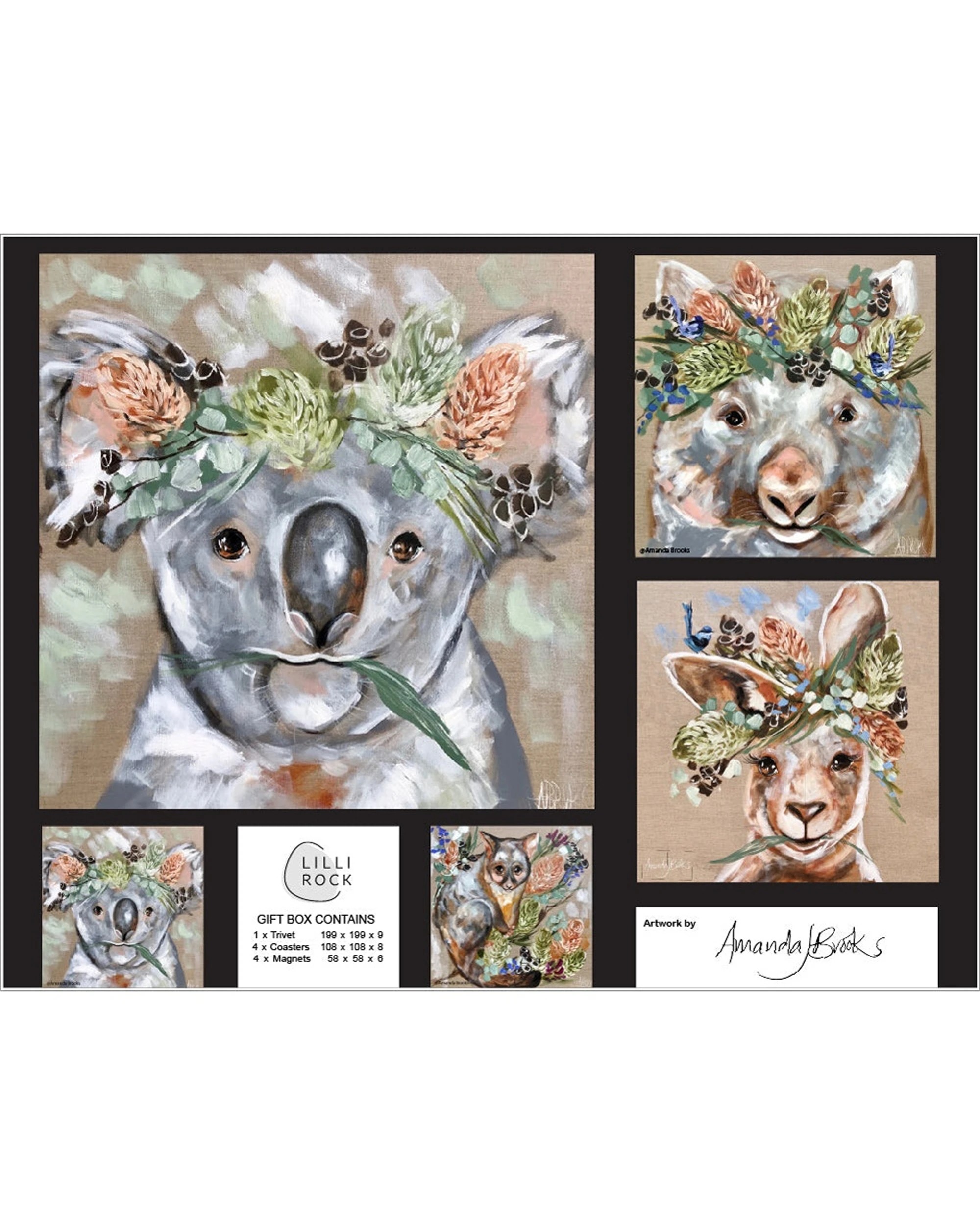 1 Lilli Rock 9pc Amandas Fauna Pack Trivet Coasters Magnets Set - Multi, 1 of 1