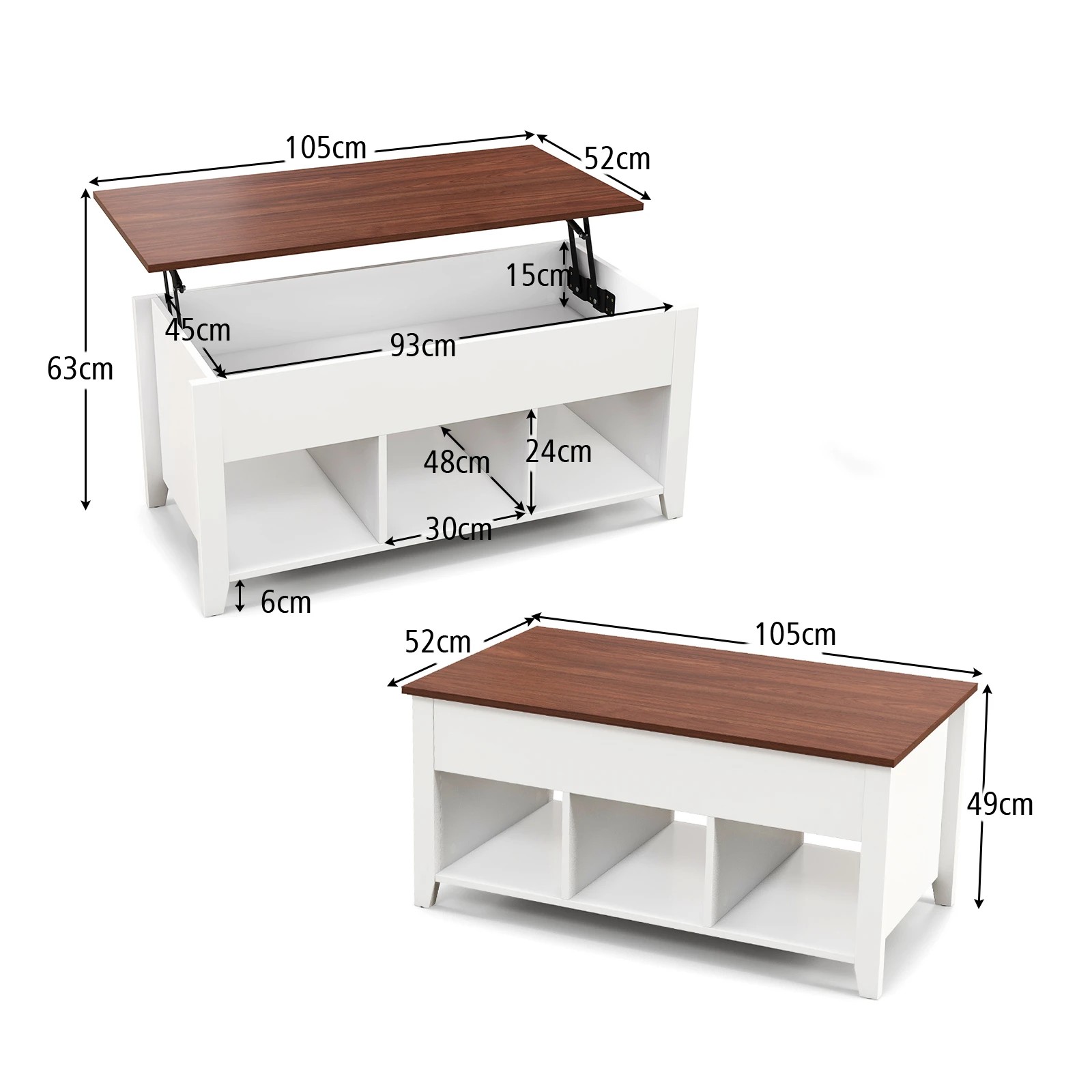 2 Costway Leg Lift Top Coffee Table w/Hidden Compartment, 2 of 3