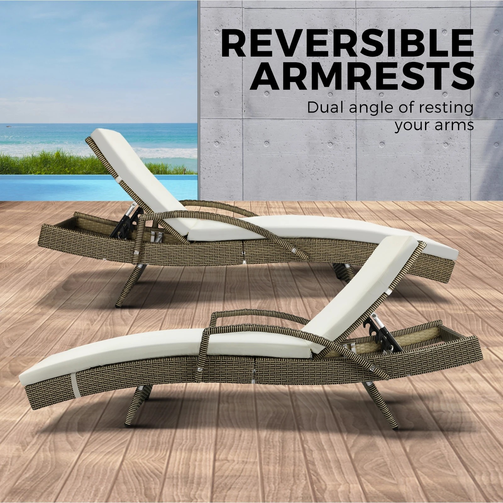 5 Livsip Sun Lounge Wicker Lounger Outdoor Furniture Beach Chair Patio
 - Grey, 5 of 9