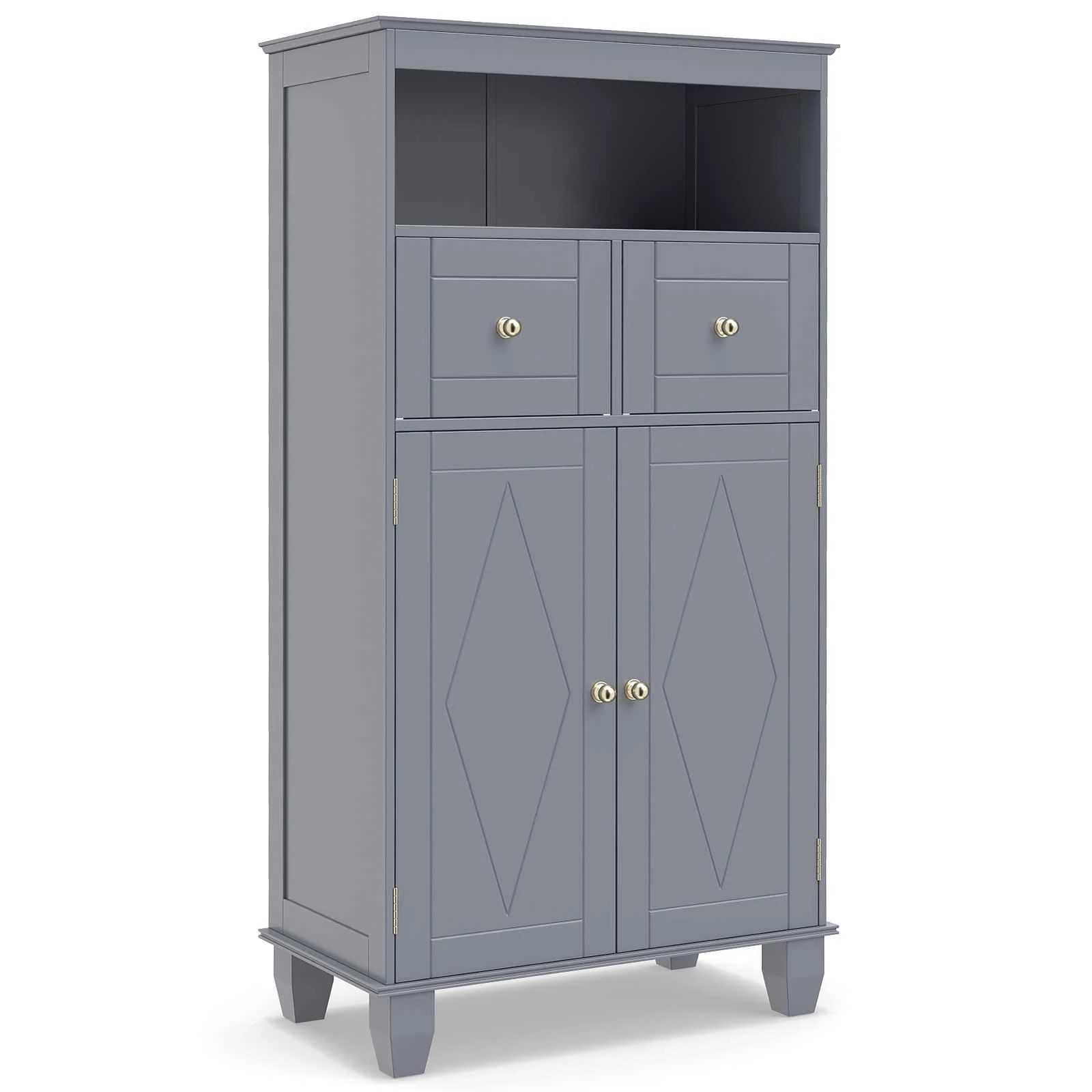 1 Costway Bathroom Floor Cabinet Freestanding Storage Organizer w/2 Drawers, 1 of 4