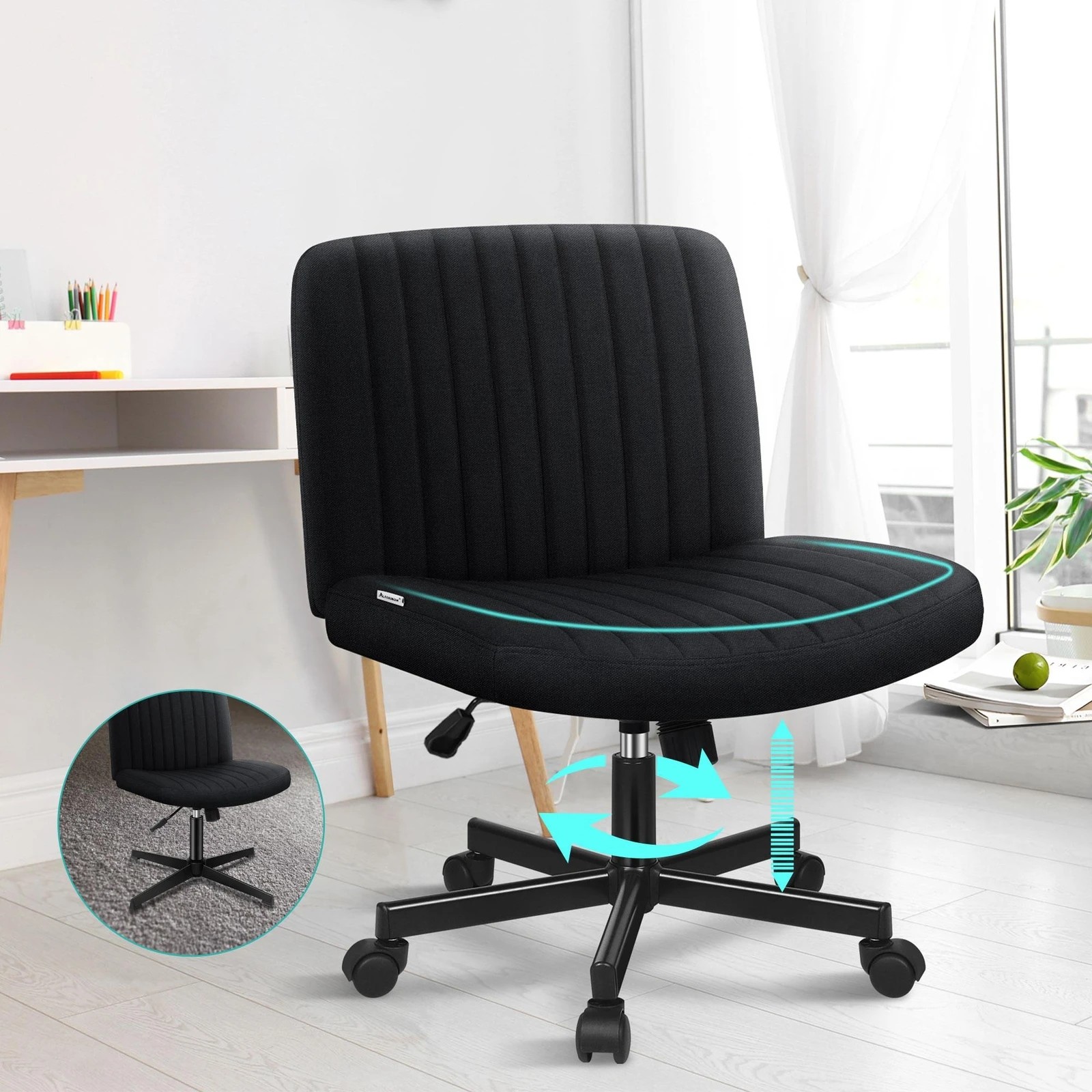 4 Alfordson Office Desk Chair Computer Armless Wide Seat Mid Back Fabric - Black, 4 of 9