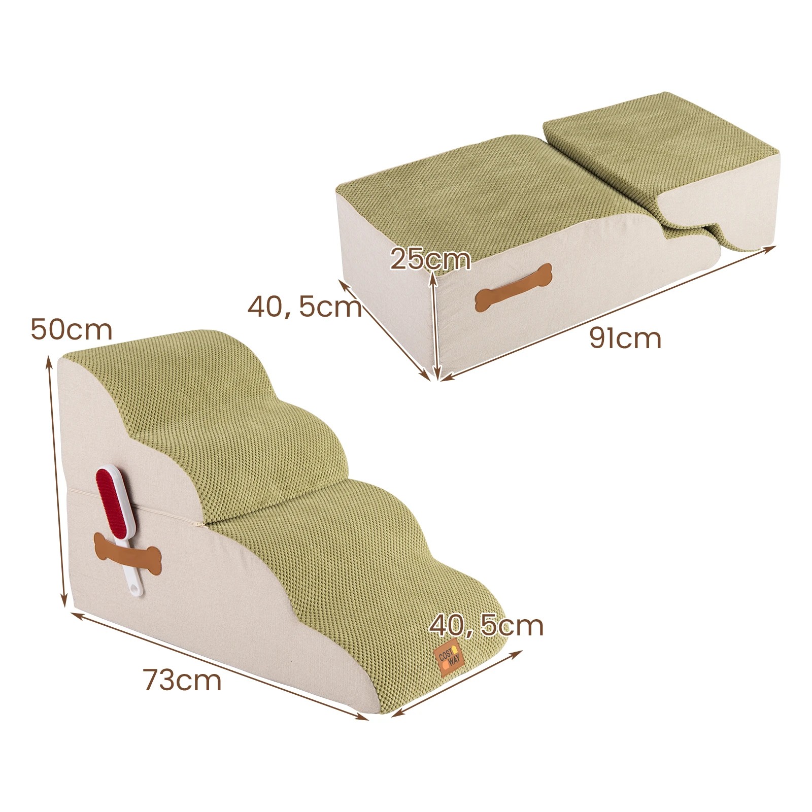 2 Costway 4-Tier Foam Pet Ramp 2-in-1 Dog Stair Ladder w/Hair Remover - Green, 2 of 7