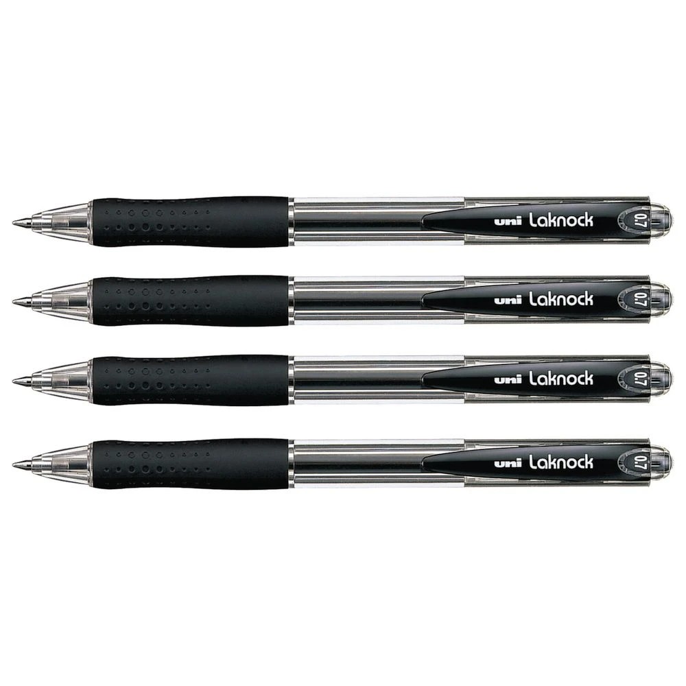 2 Uni Laknock Retractable Ballpoint Pens 0.7mm Black 4 Pack, 2 of 2
