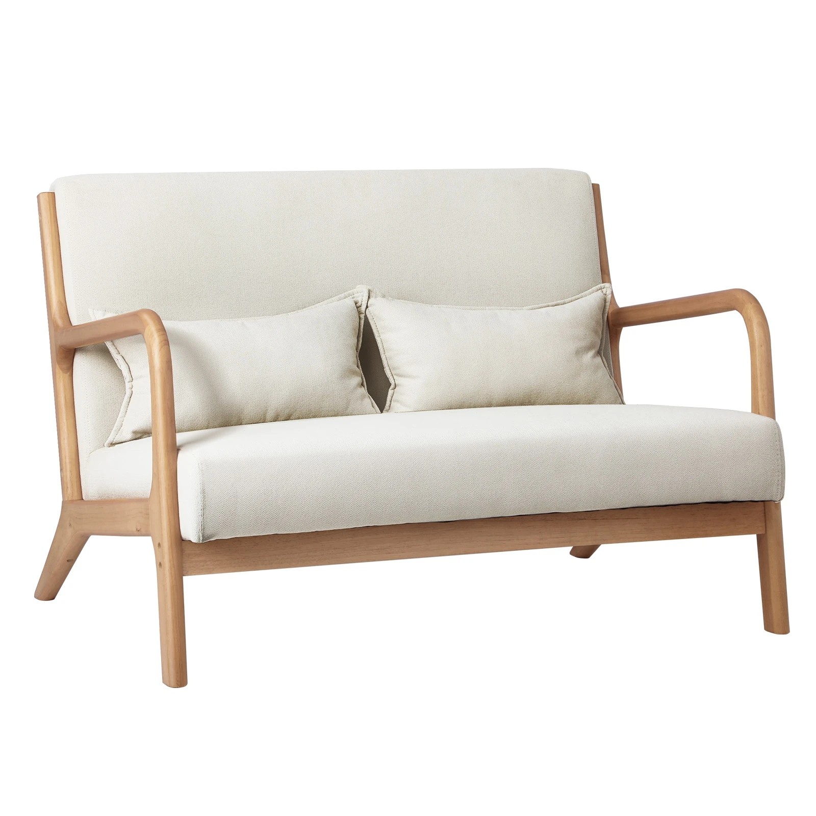 1 Oikiture Armchair Lounge Chair Accent Couch Sofa Pillows 2 Seater Fabric
 - Beige, 1 of 10