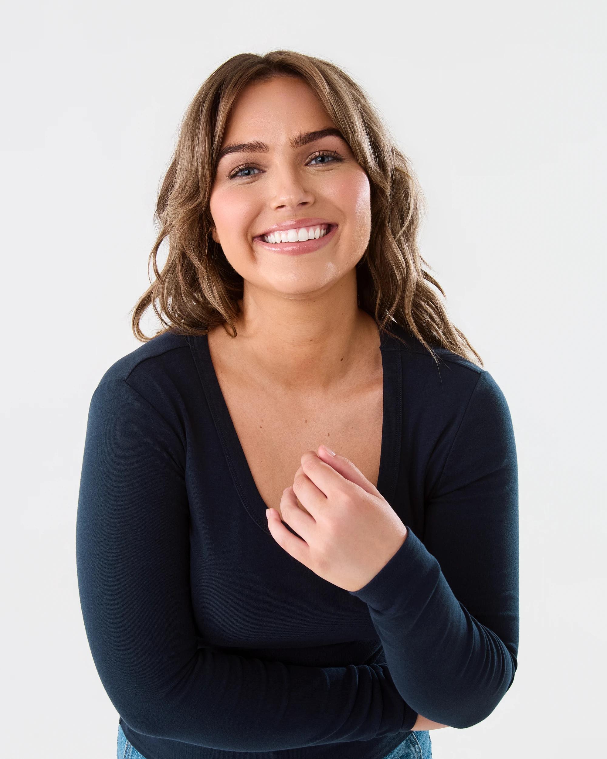 4 Long Sleeve Rib Scoop Neck T-shirt Navy Blaze, 4 of 5