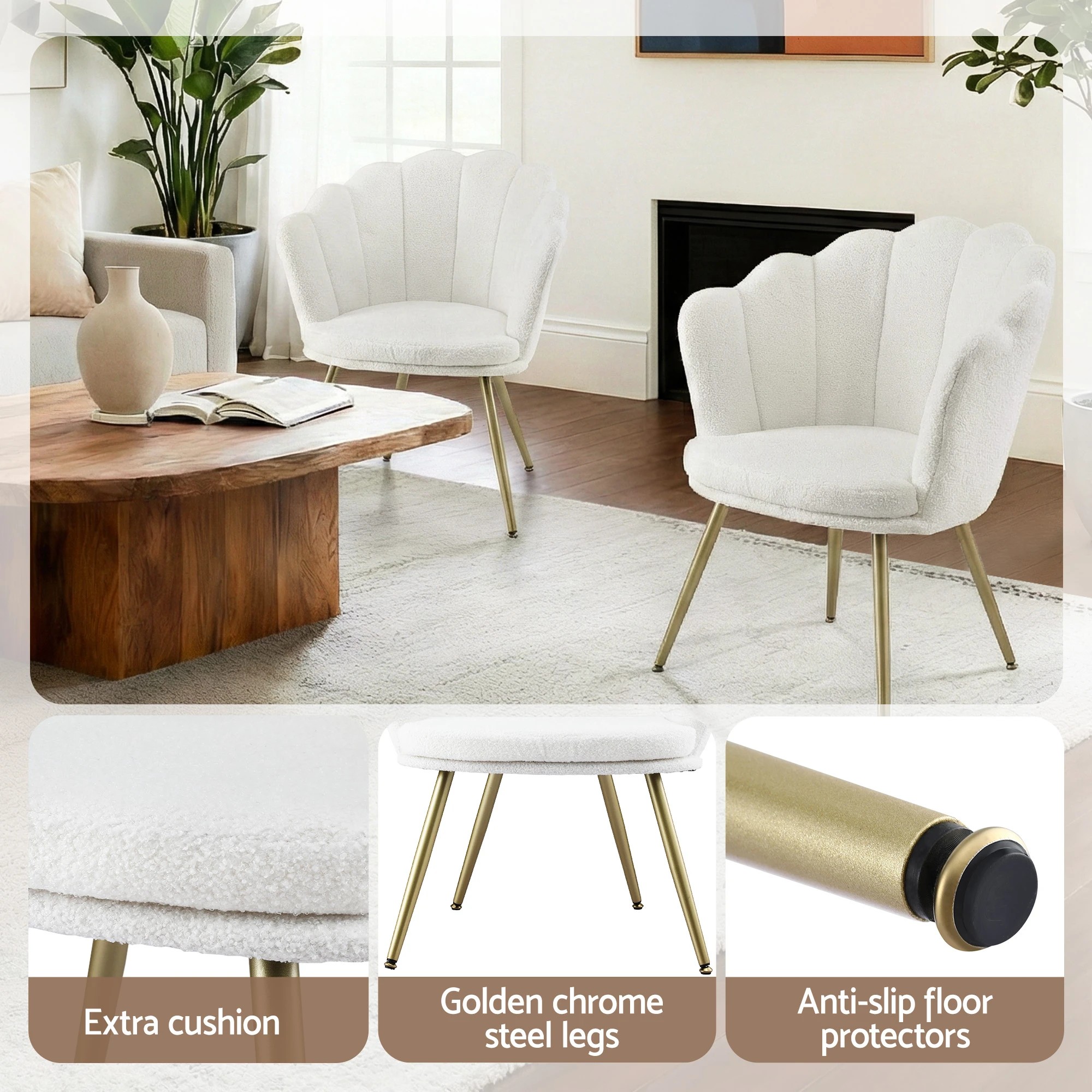 3 Artiss Armchair Teddy Fleece  Callista - White, 3 of 4