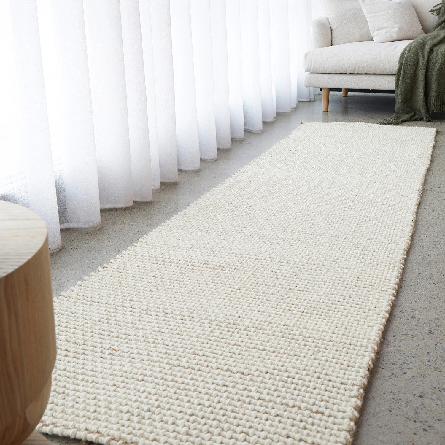 1 Common Ground Rugs Kingsley Cove 400x80cm - Large Runner Hand Loomed Wool & Jute Rug - White, 1 of 6
