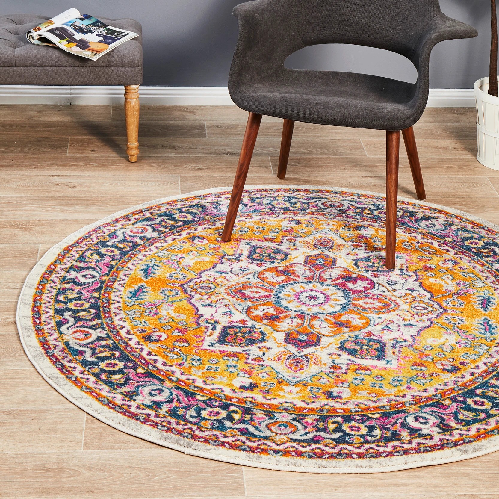 1 Common Ground Rugs Atlas 207 200x200cm - Medium Round Rug - Natural, 1 of 7