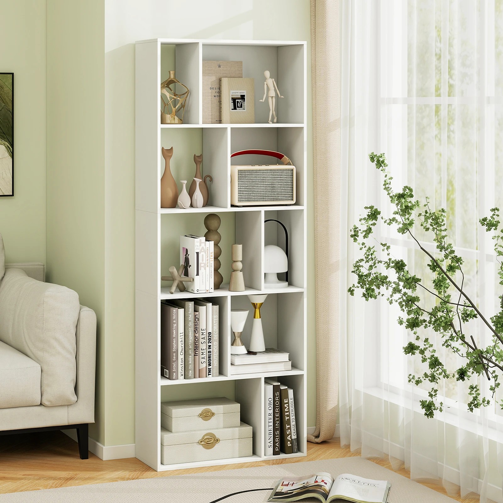 3 Costway 5-Tier 10 Cubes Bookcase Storage Cabinet Organizer Display Shelf Bookshelf - White, 3 of 4