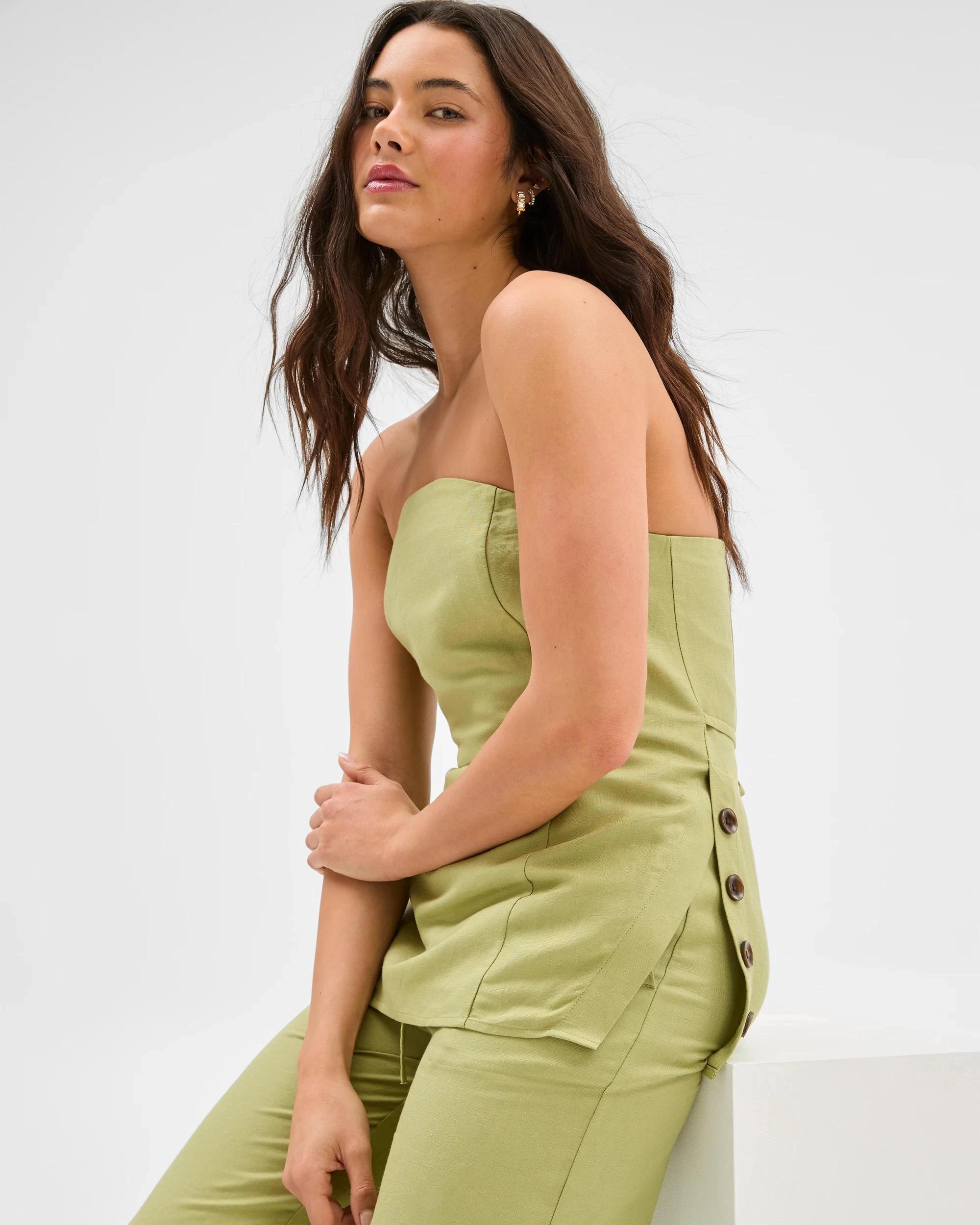 3 European Linen Blend Strapless Tunic Top - Lily Loves SAGE, 3 of 7