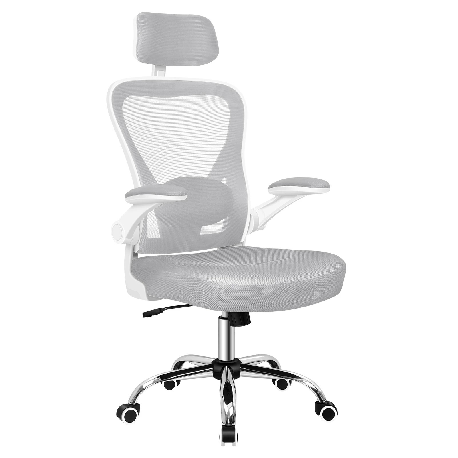 1 Alfordson Mesh Office Chair Executive Computer Gaming Fabric Seat - Grey White, 1 of 10
