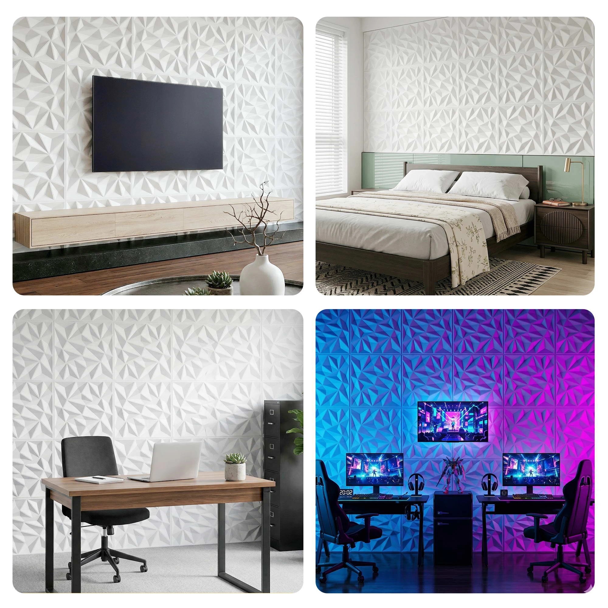 8 Artiss 3D Wall Panels Diamond 15PCS PVC Decorative Panels 50x50cm Feature Wall - White, 8 of 8