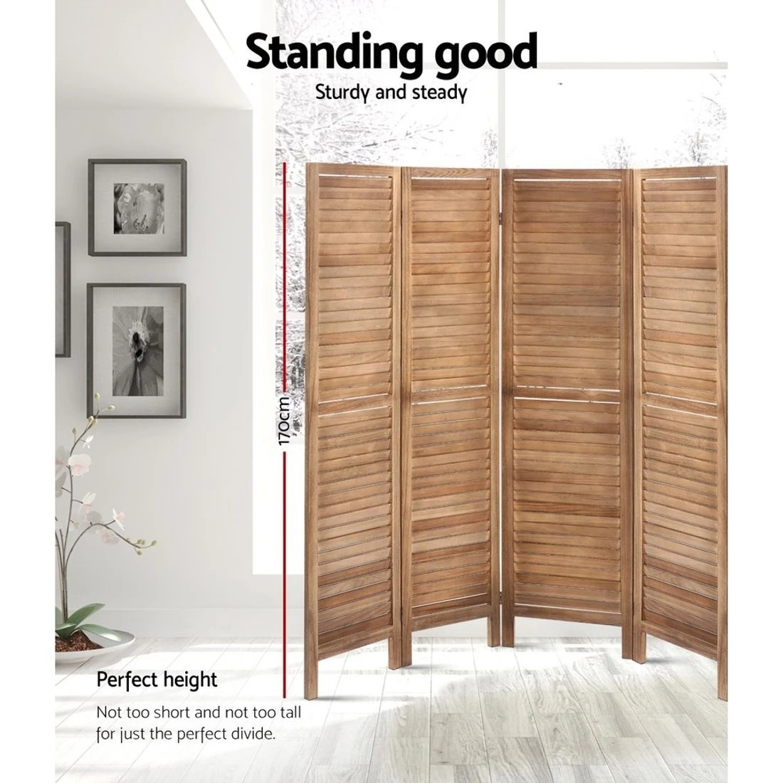 3 Artiss 8 Panel Room Divider Screen 326x170cm Louver Oak - Brown, 3 of 8
