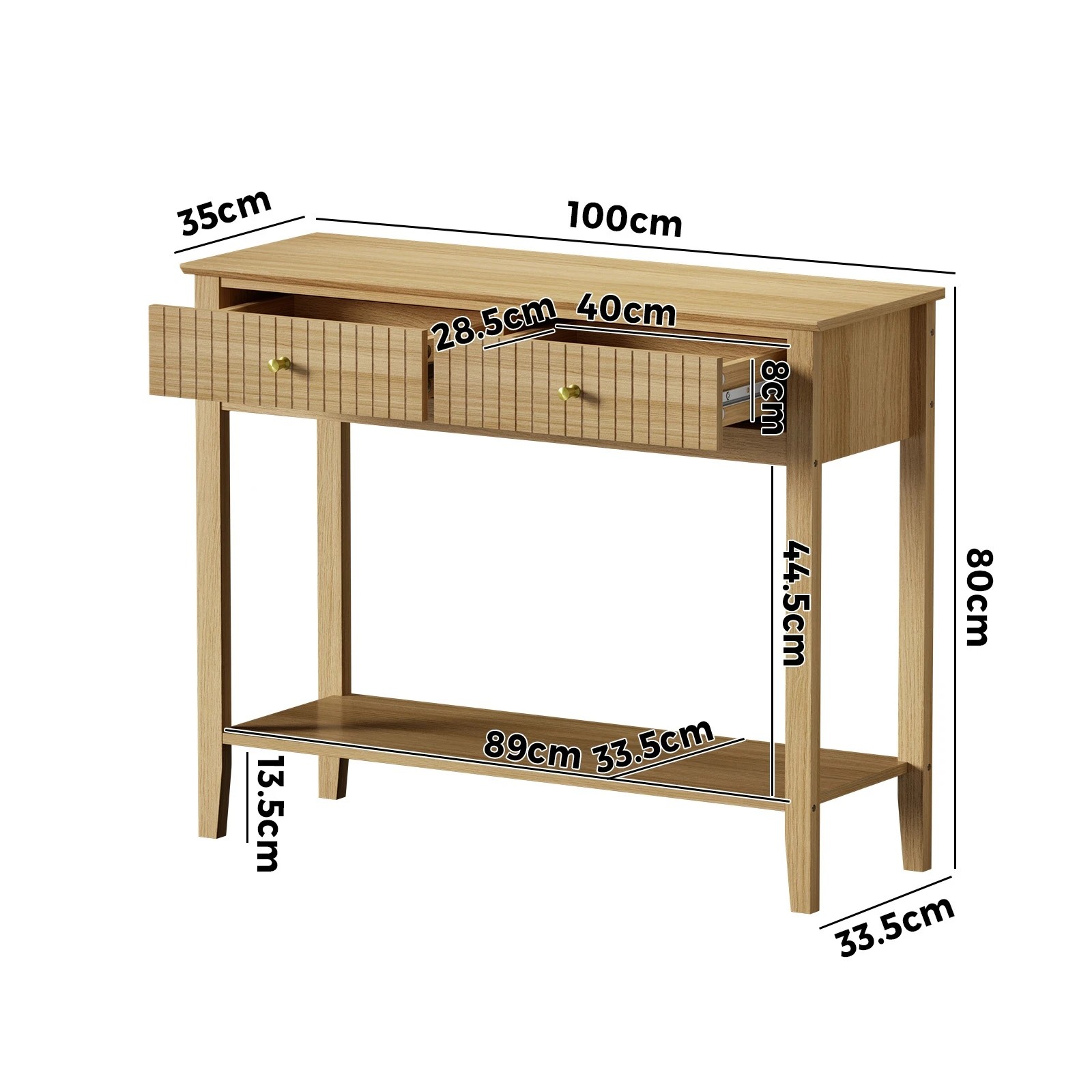 10 Oikiture 100cm Console Table Hallway Table With 2 Storage Drawer Entry Desk
 - Natural, 10 of 10