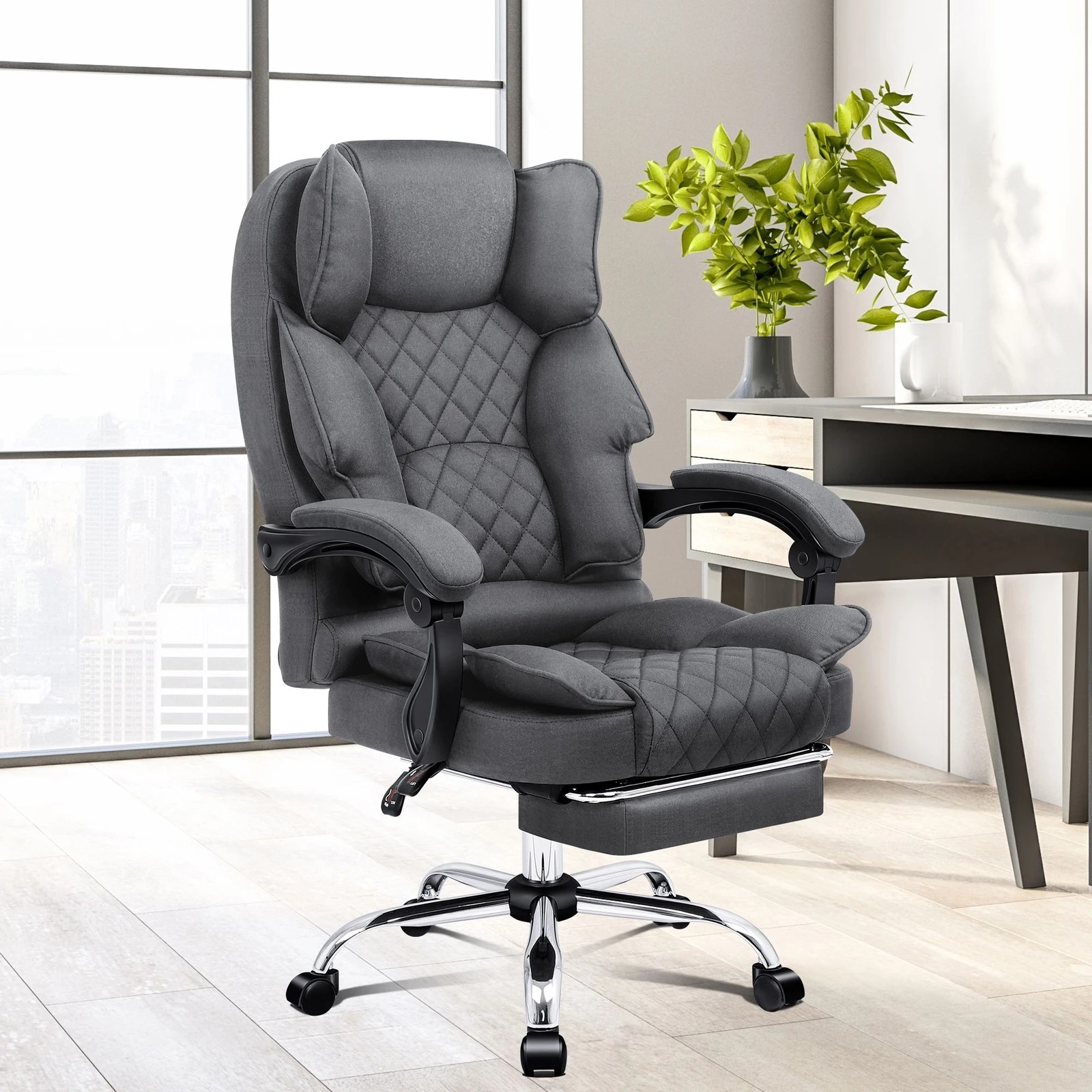 10 Alfordson Office Chair Gaming Executive Seat Computer Racer Fabric Recliner - Grey, 10 of 10