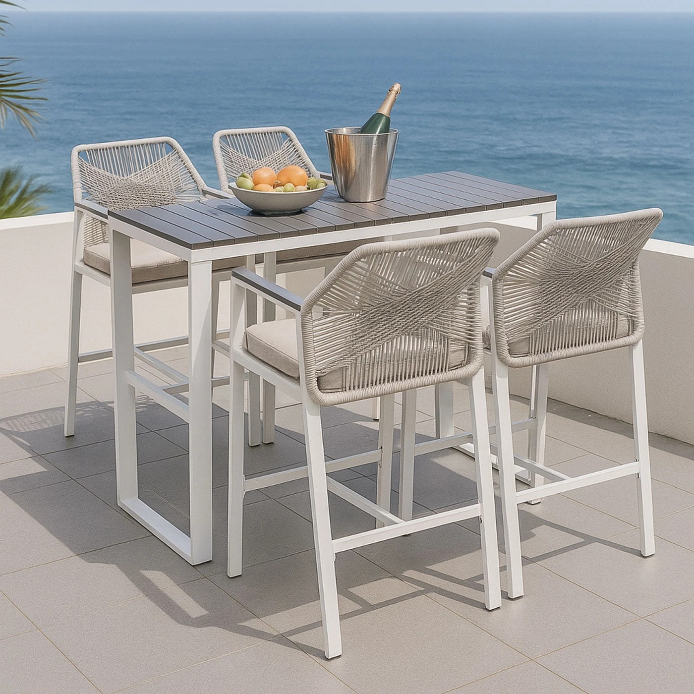2 Moda Living Brighton White Aluminium 5-Piece Outdoor Bar Table & Stool Set - White, 2 of 10