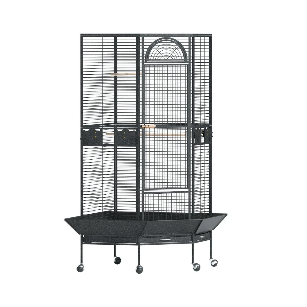 1 i.Pet Bird Cage Large Jumbo Aviary Budgie Perch Cage Parrot Stand Wheels Corner - Black, 1 of 6