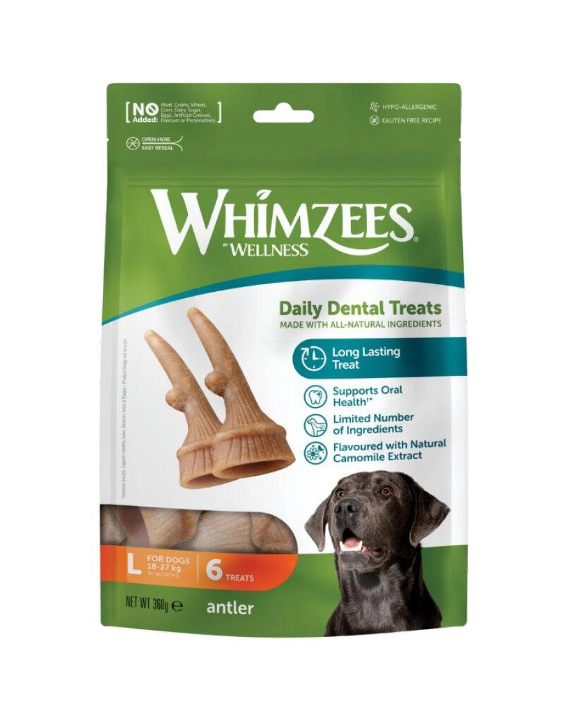 1 Whimzees Antlers Daily Dental Treats for Large Dogs 18-27kg 6pk, 1 of 1